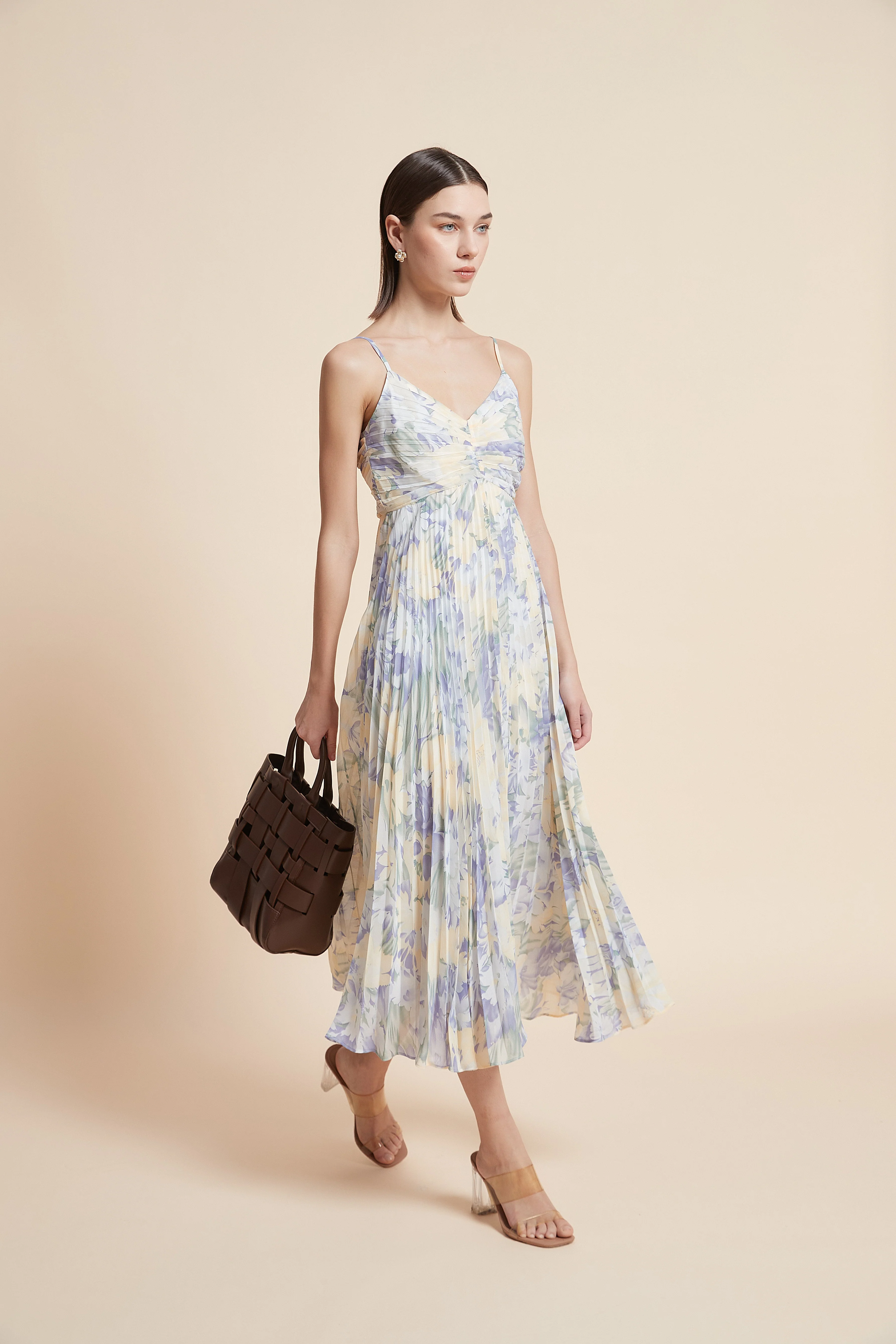 Pleated Floral Strap Dress - Image 2