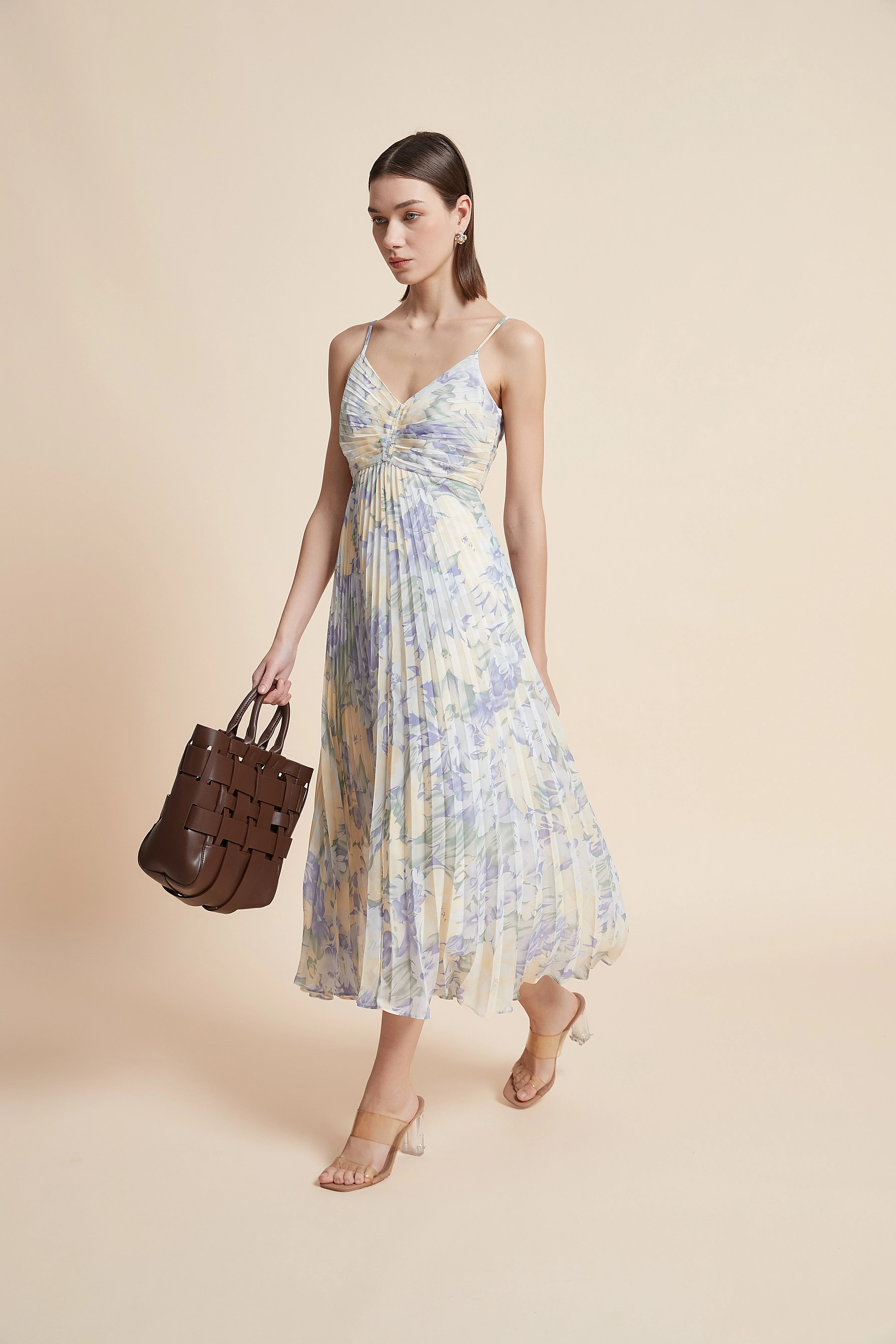 Pleated Floral Strap Dress - Image 3