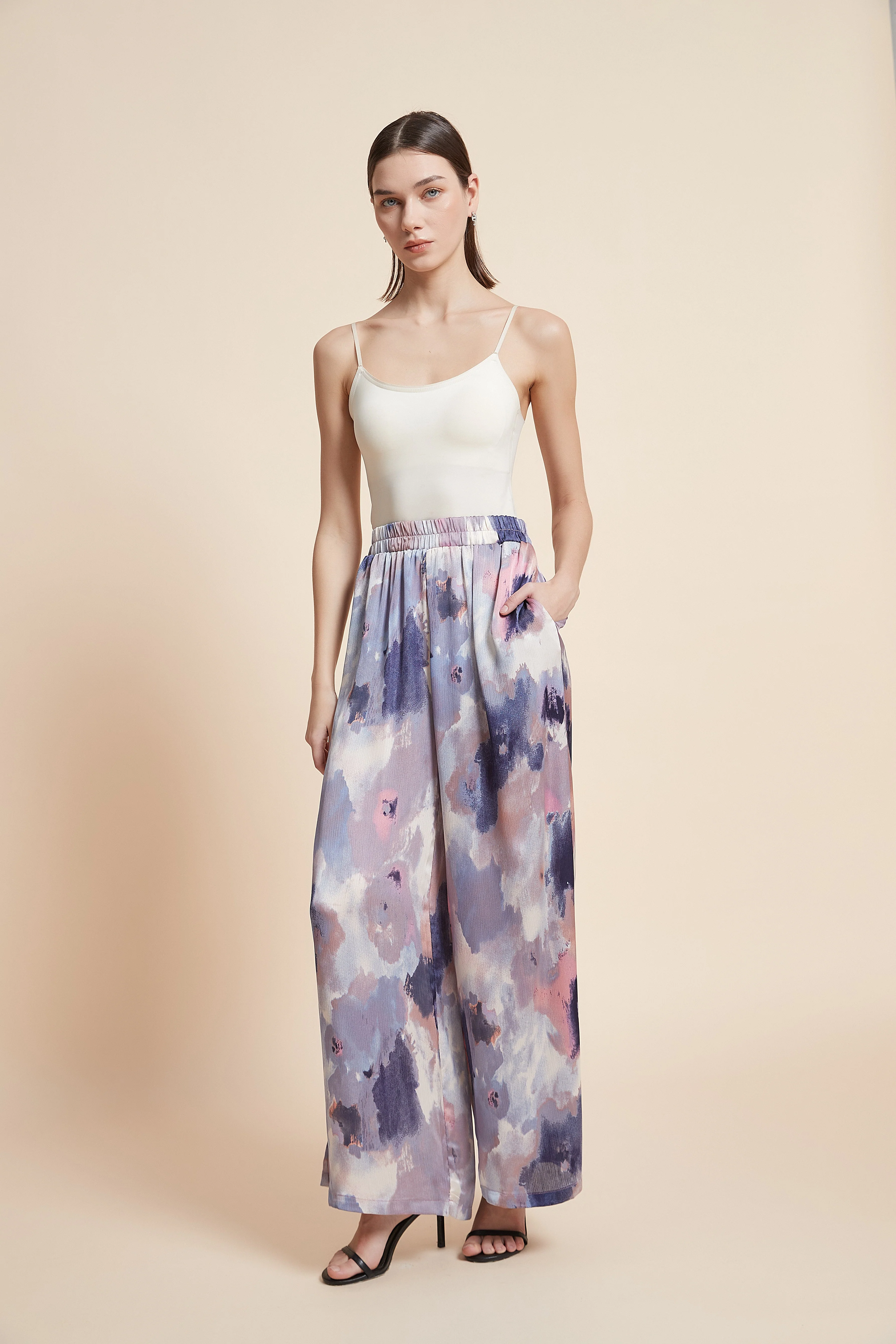 Print Wide-Leg Long Trousers - Image 5