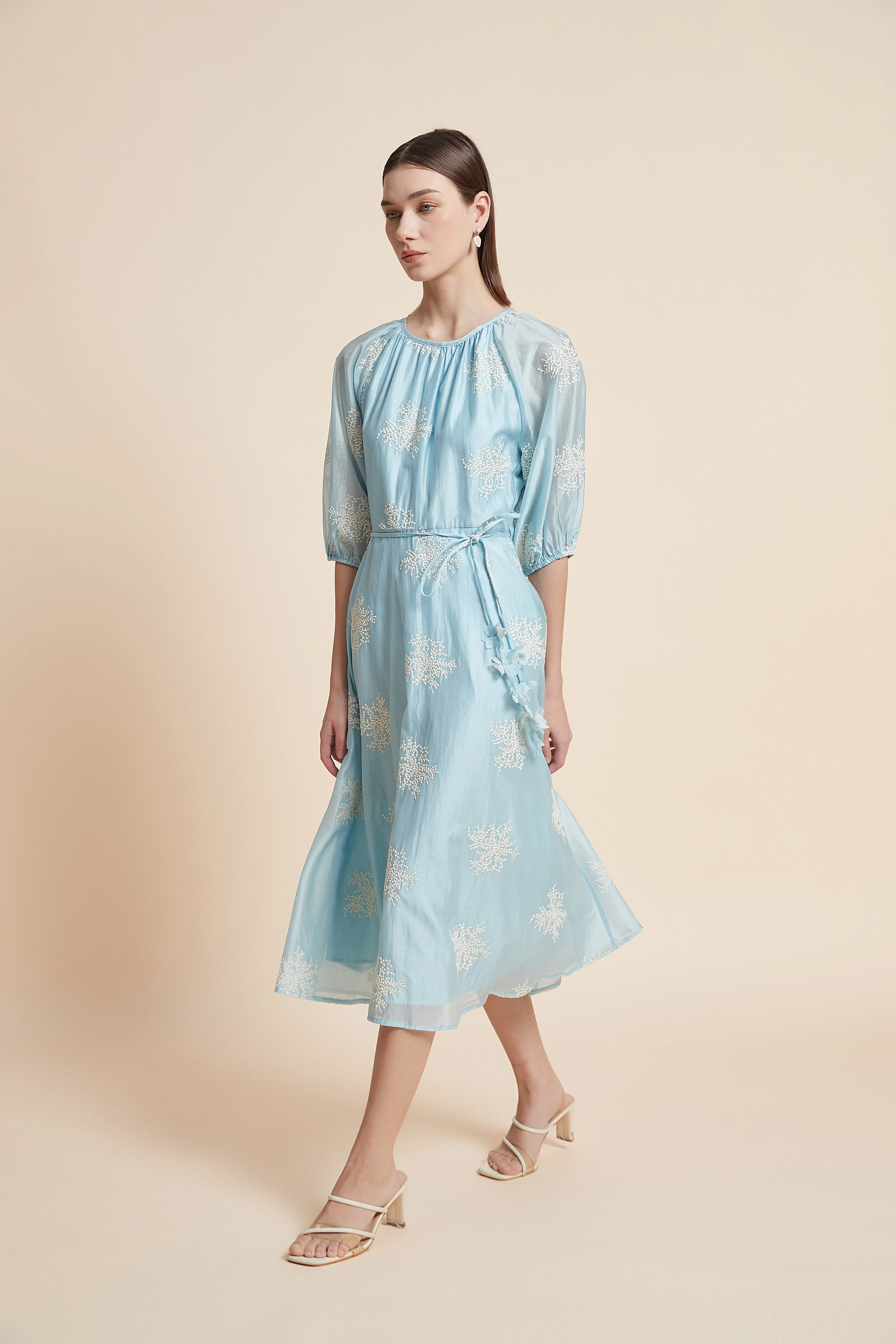 Print Half-Sleeve Midi Dress - Image 2