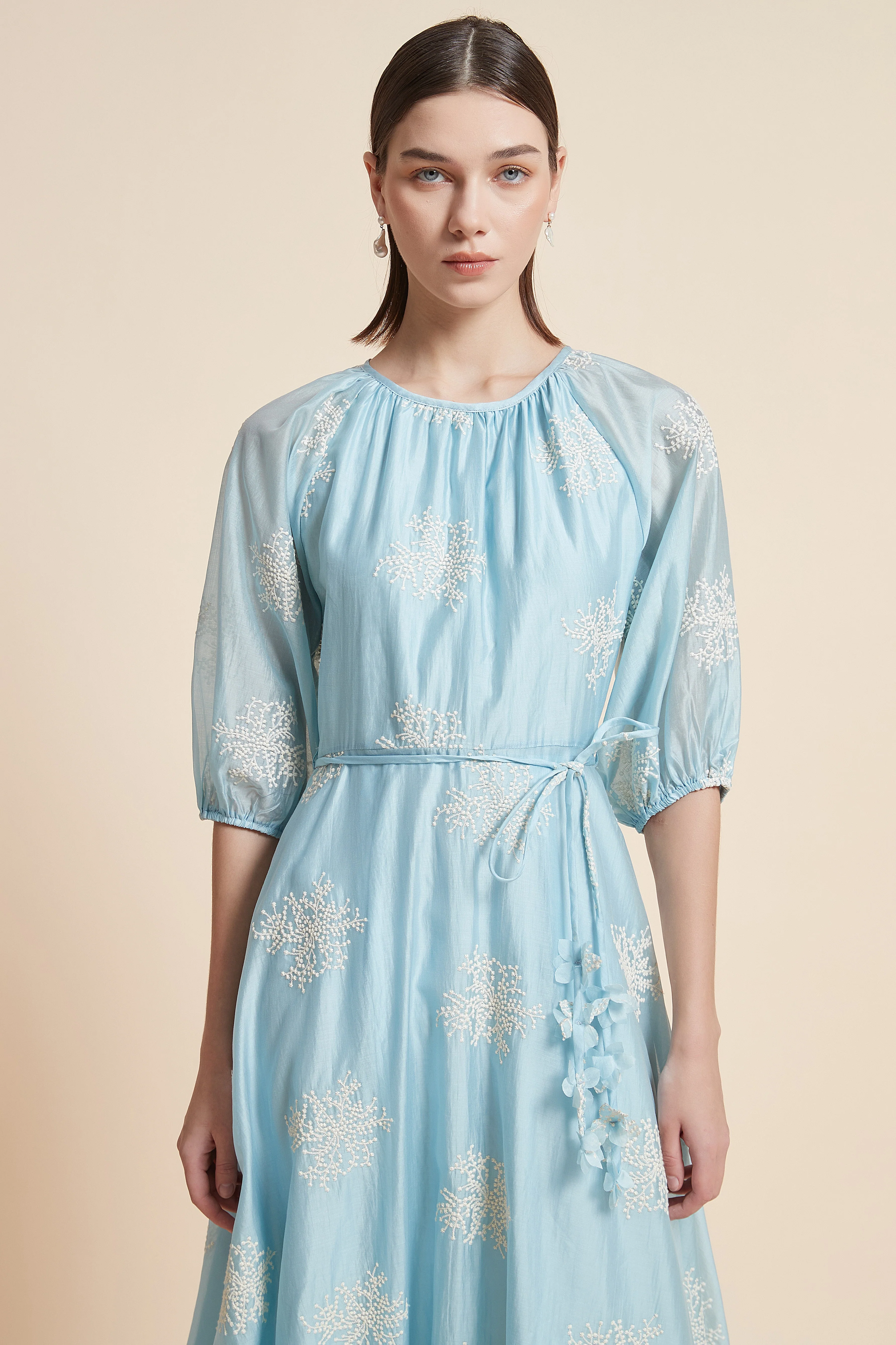 Print Half-Sleeve Midi Dress - Image 5