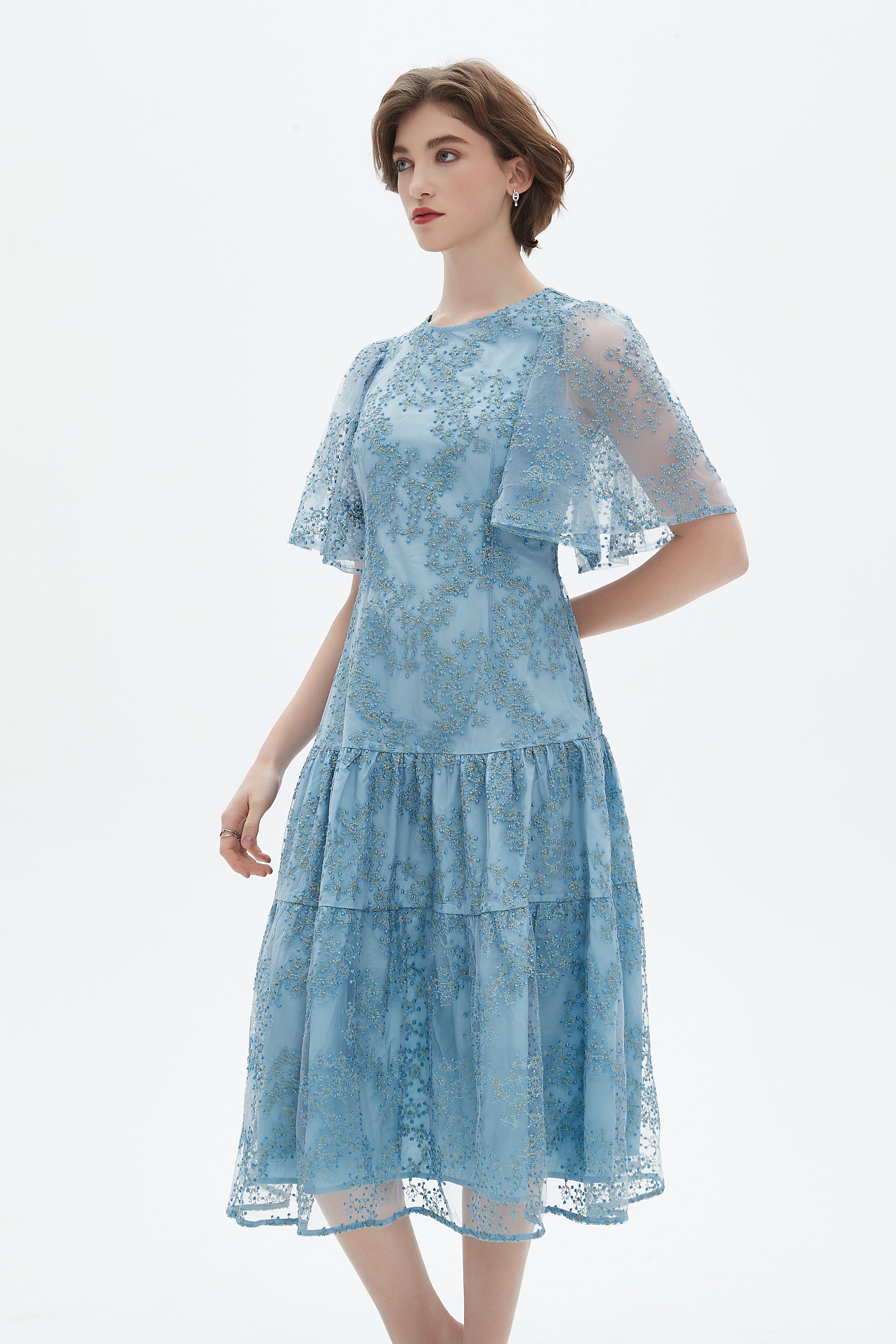 Ruffled Half-Sleeve Midi Dress - Image 4