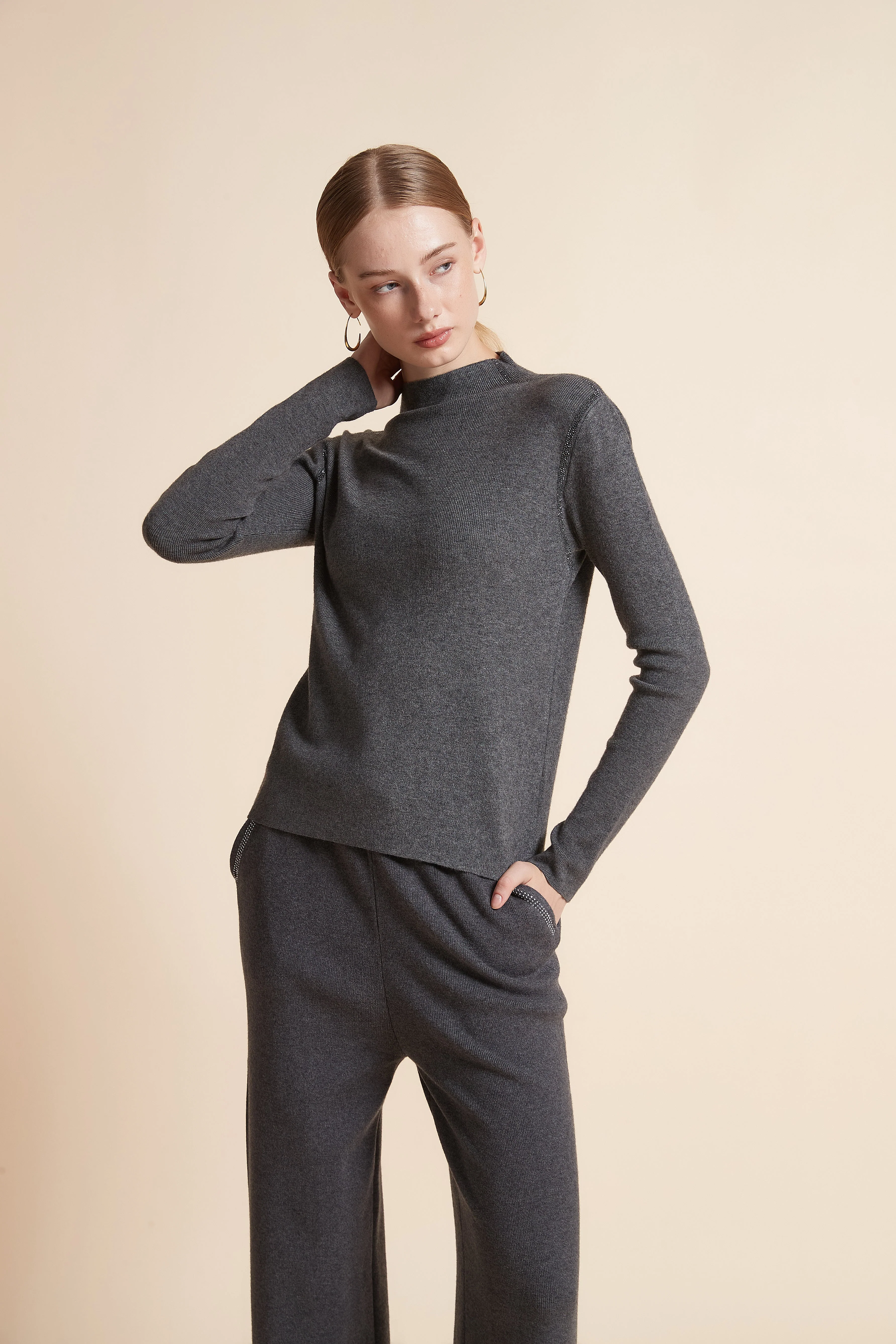 Solid High-Neck Long-Sleeve Top - Image 2