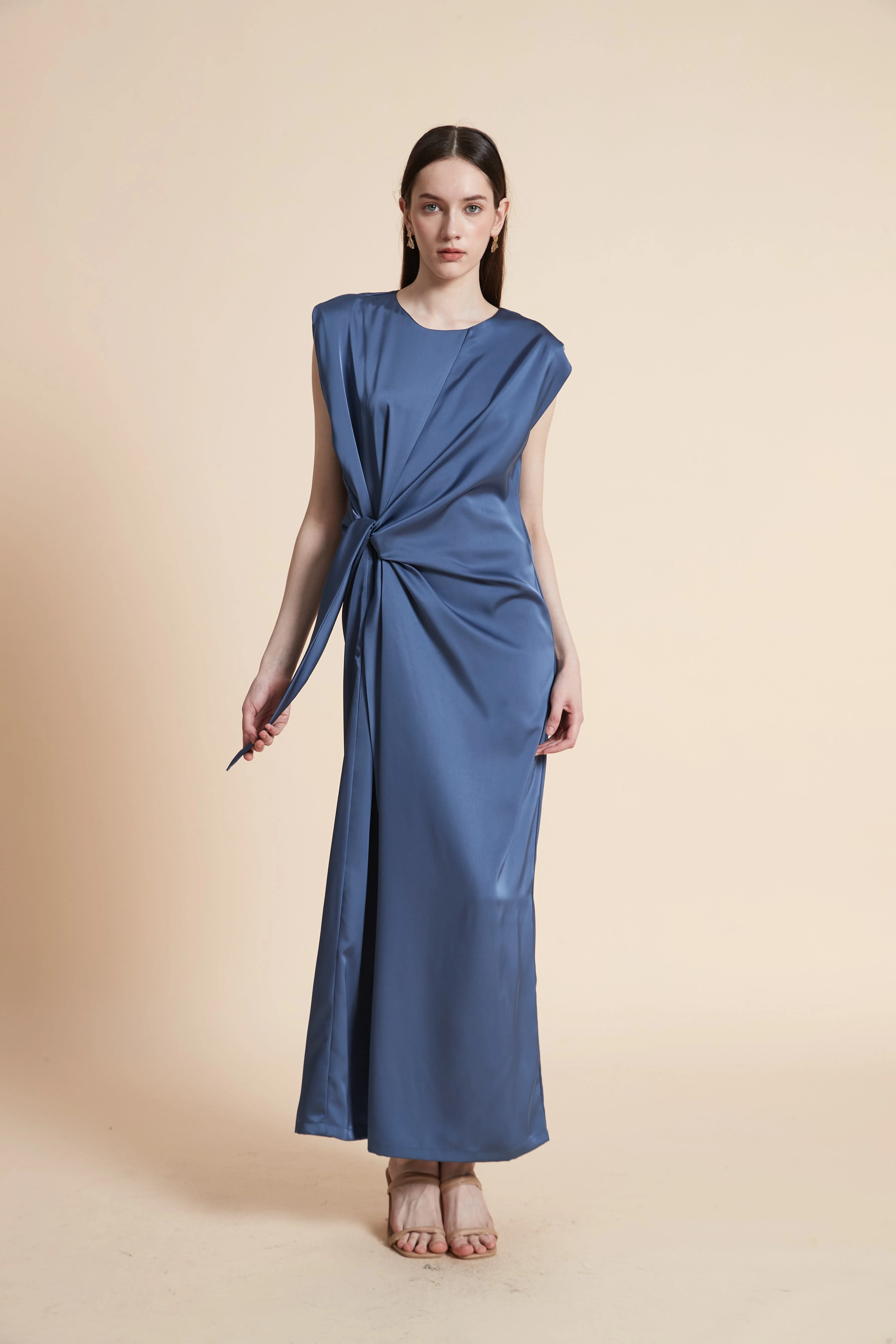 Sleeveless Ruched Waist Maxi Dress