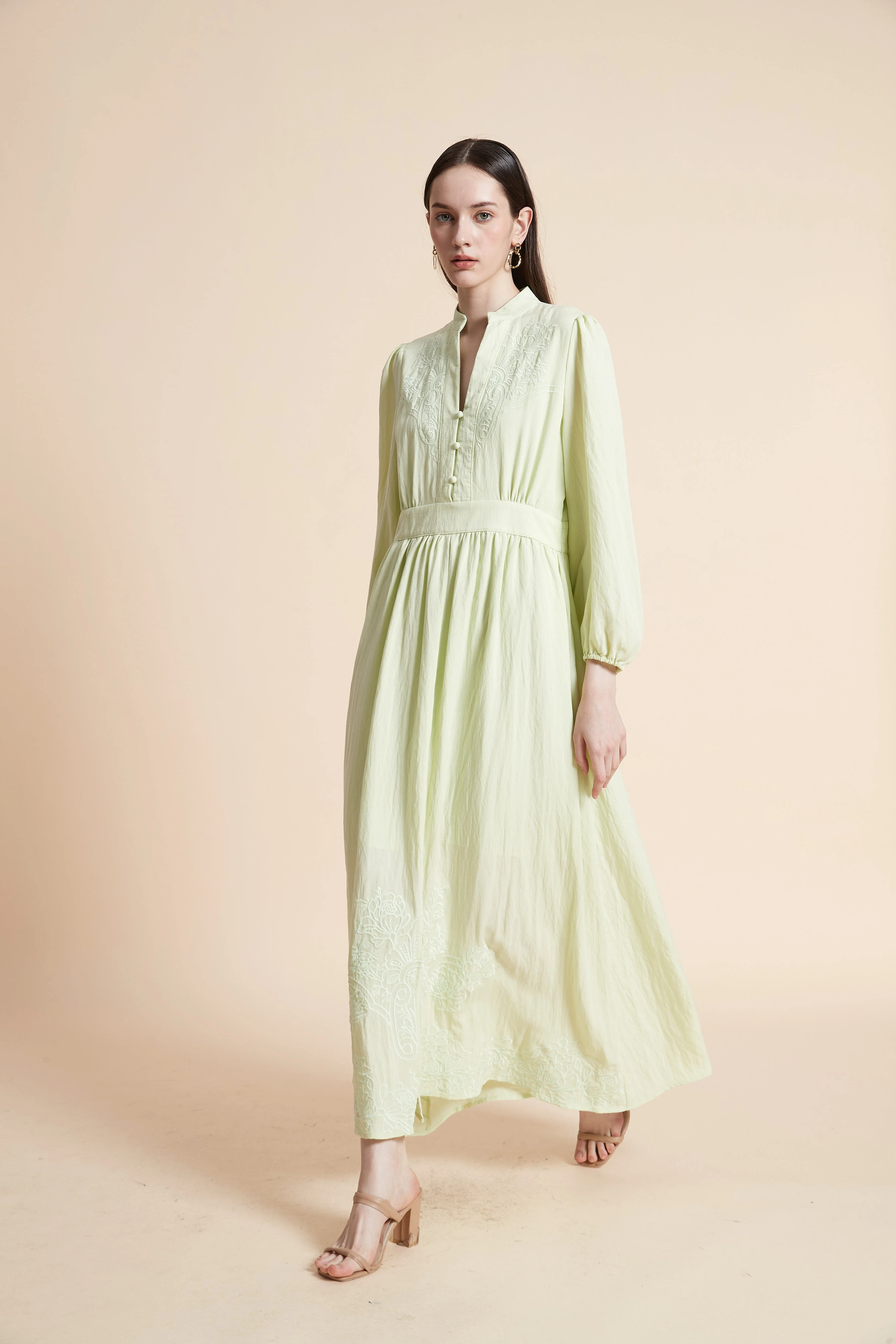 Embroidered Long Sleeve Maxi Dress - Image 4