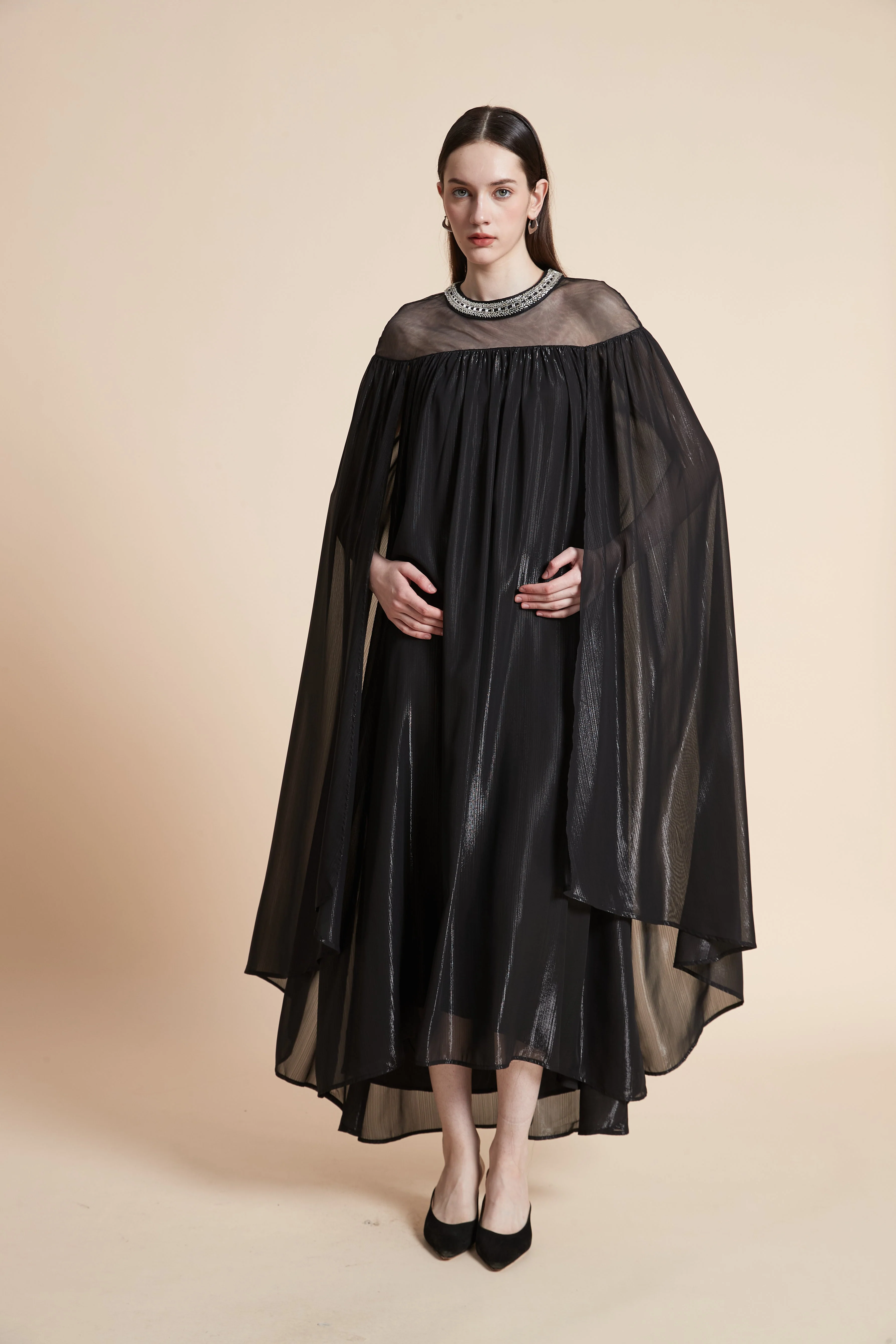 Solid Maxi Dress with Butterfly Sleeves