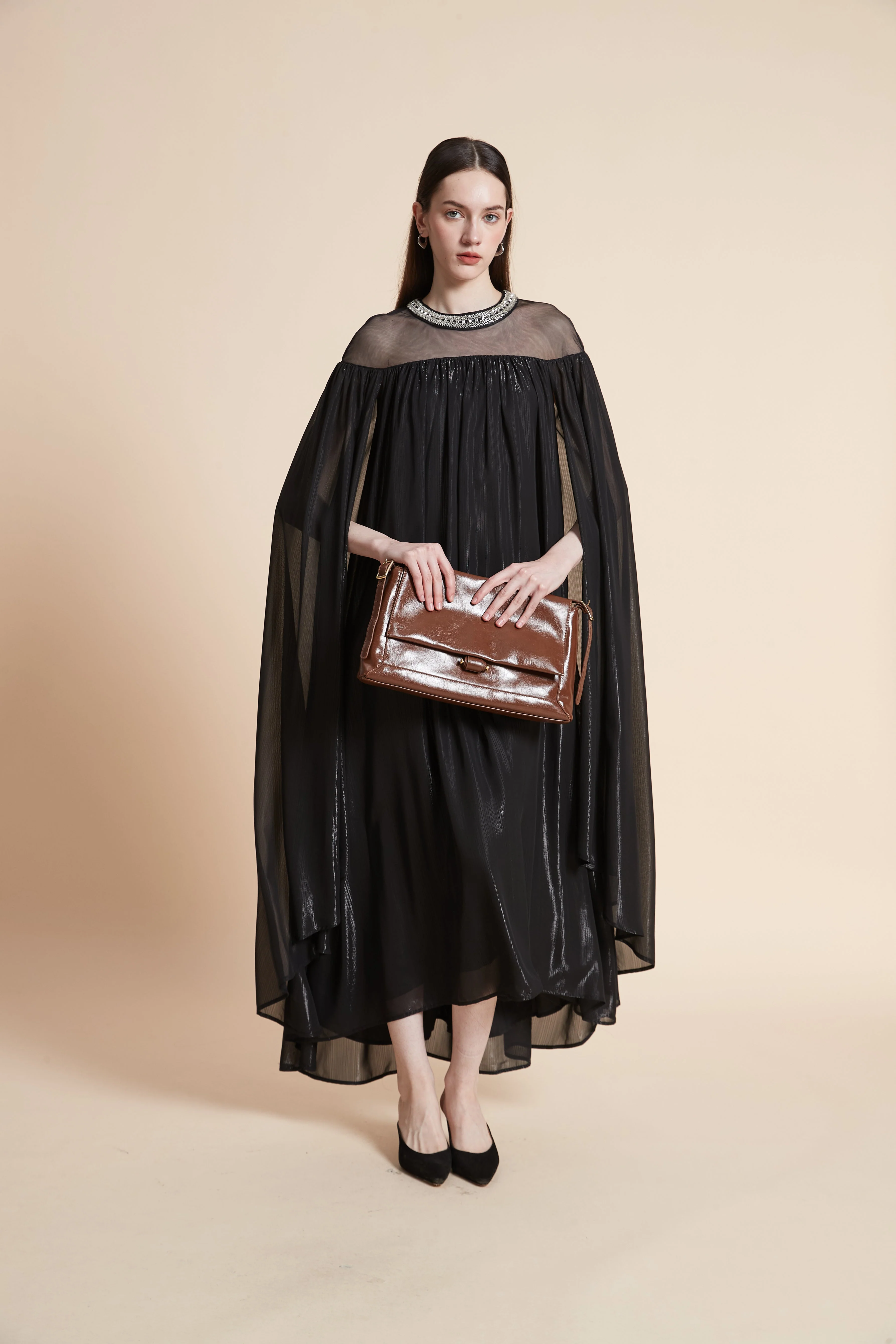 Solid Maxi Dress with Butterfly Sleeves - Image 4