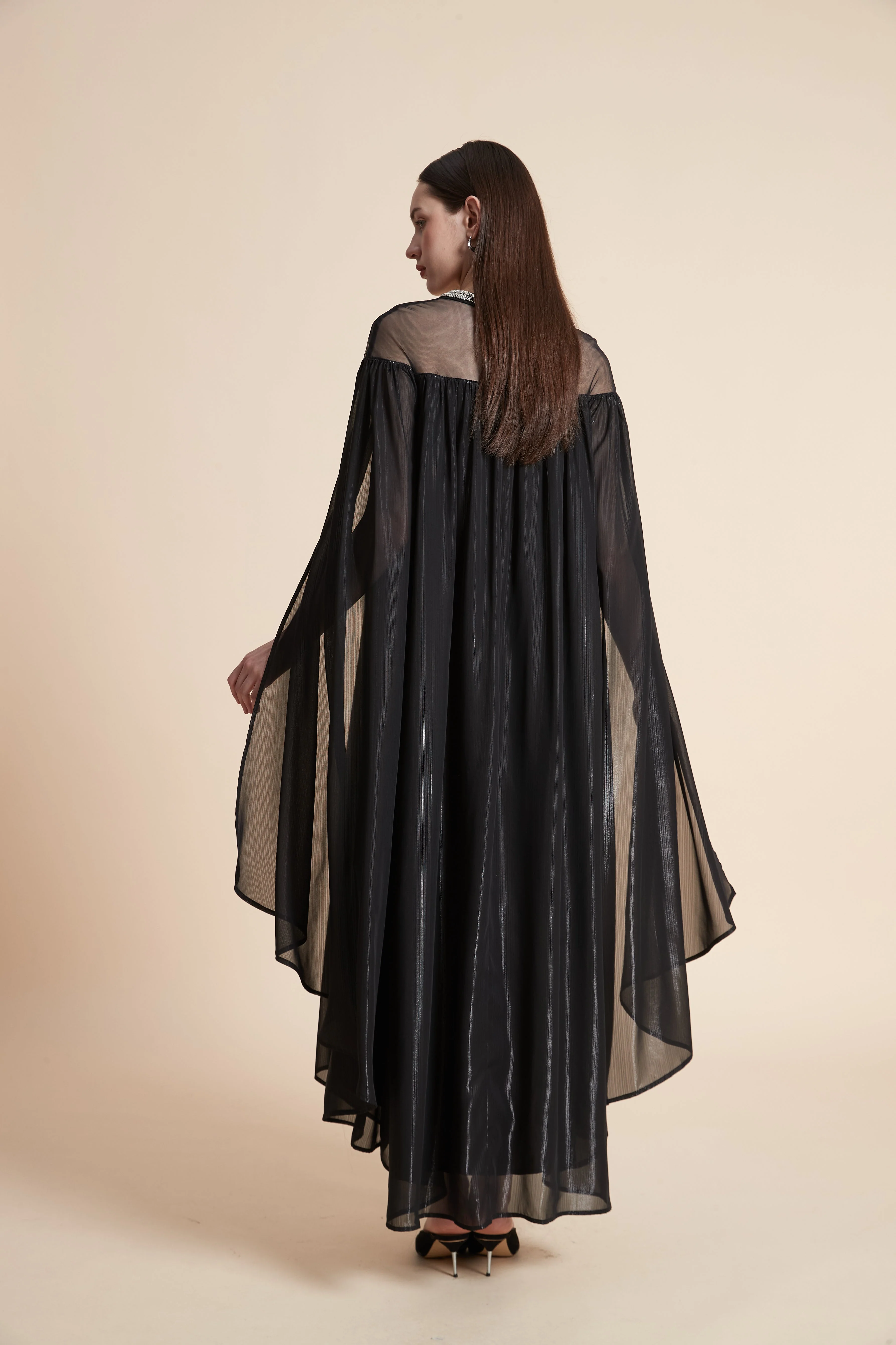 Solid Maxi Dress with Butterfly Sleeves - Image 5