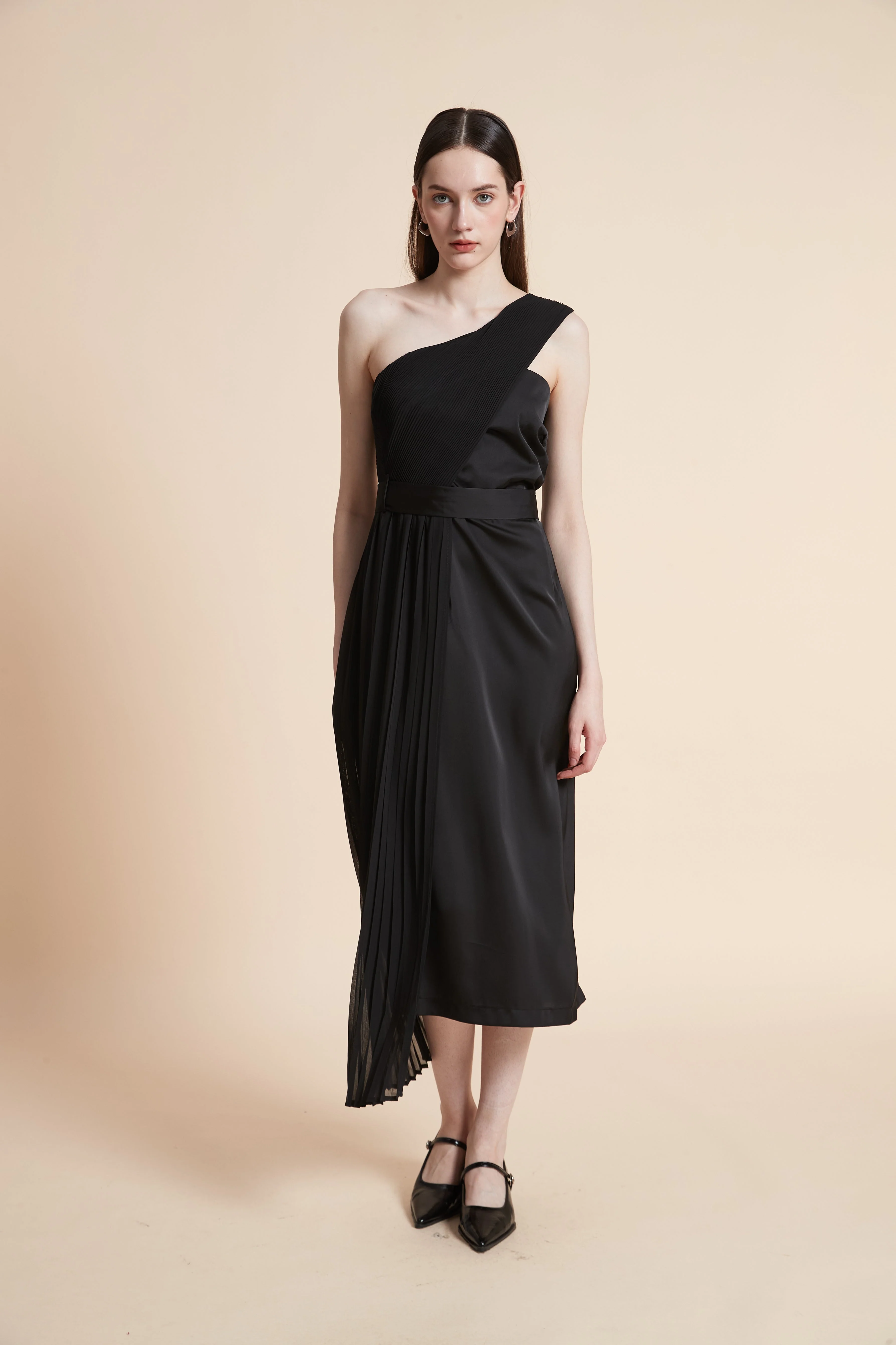 Printed Sleeveless Midi Dress with Off-Shoulder Design