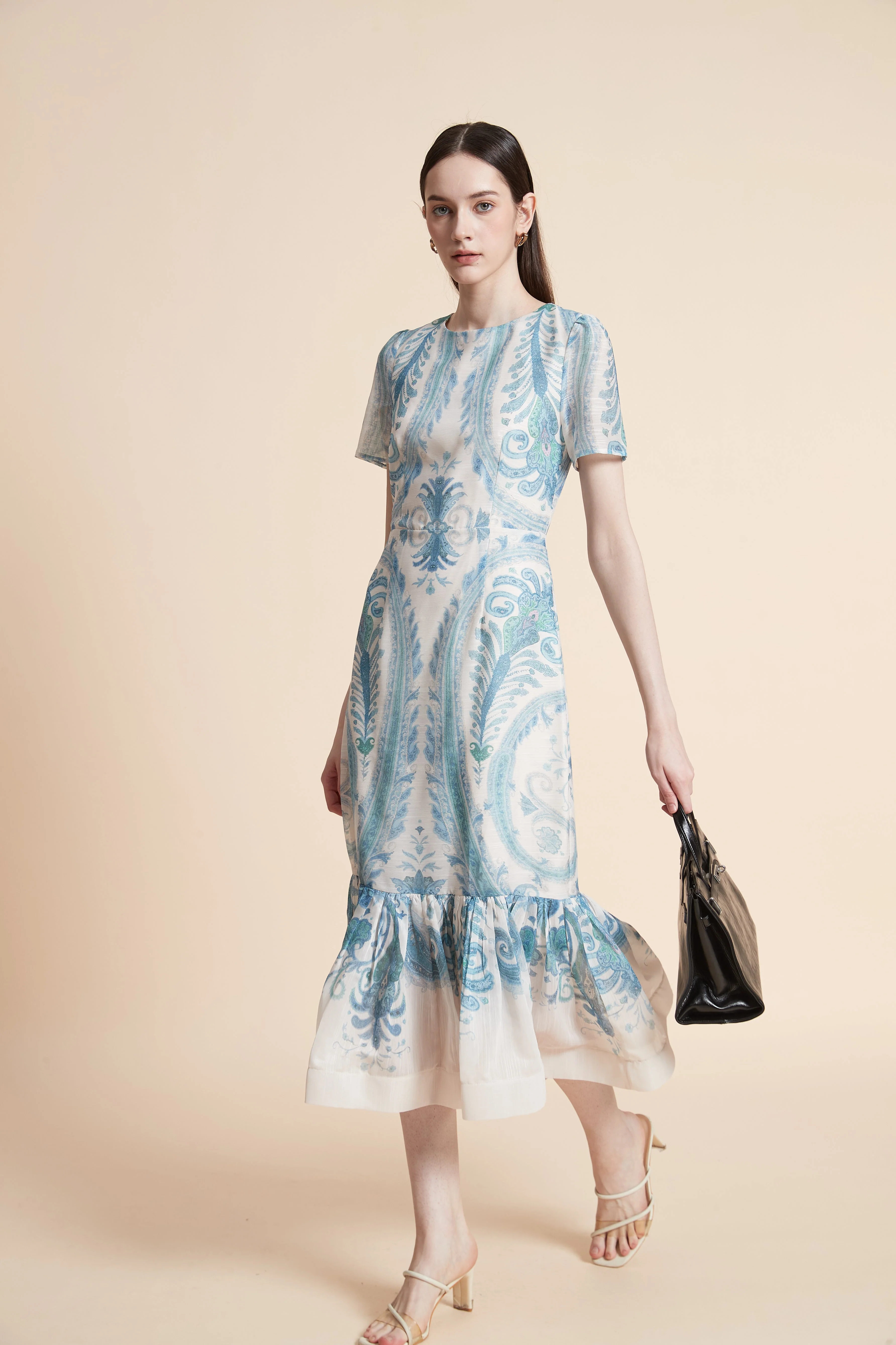 Short Sleeve Printed Midi Dress
