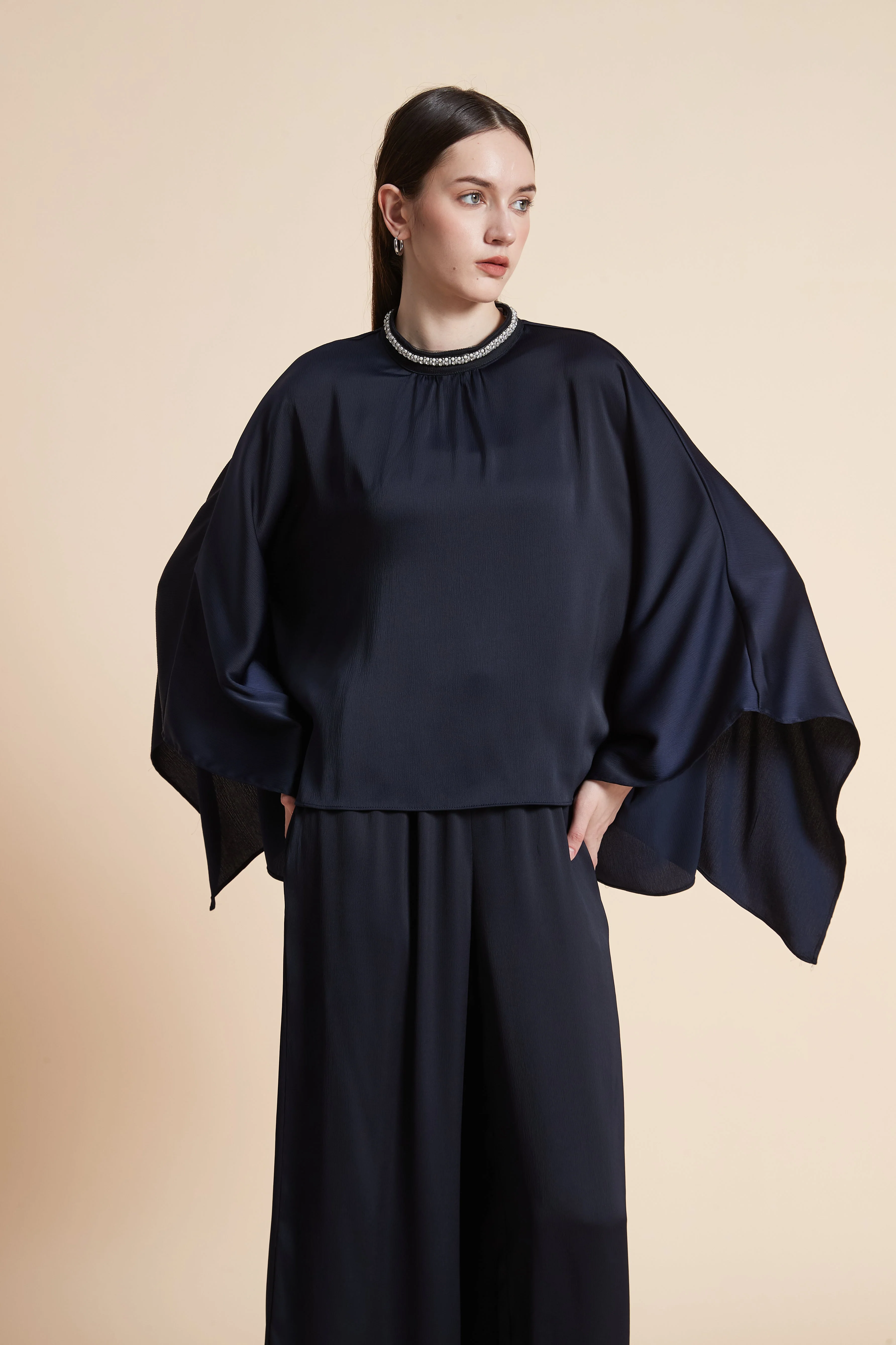 Solid Color Butterfly Sleeve Blouse