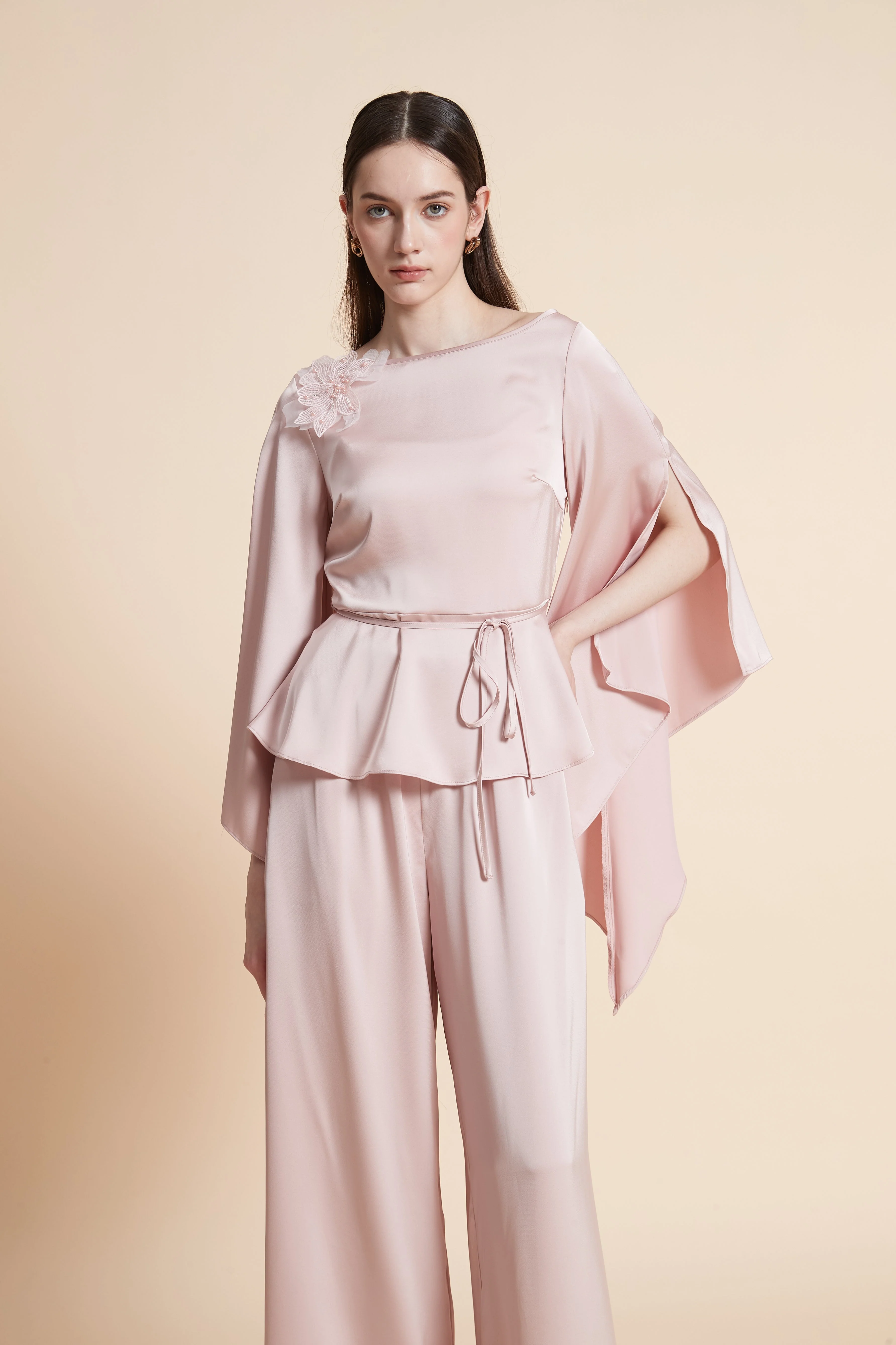 Solid Butterfly Sleeve Blouse