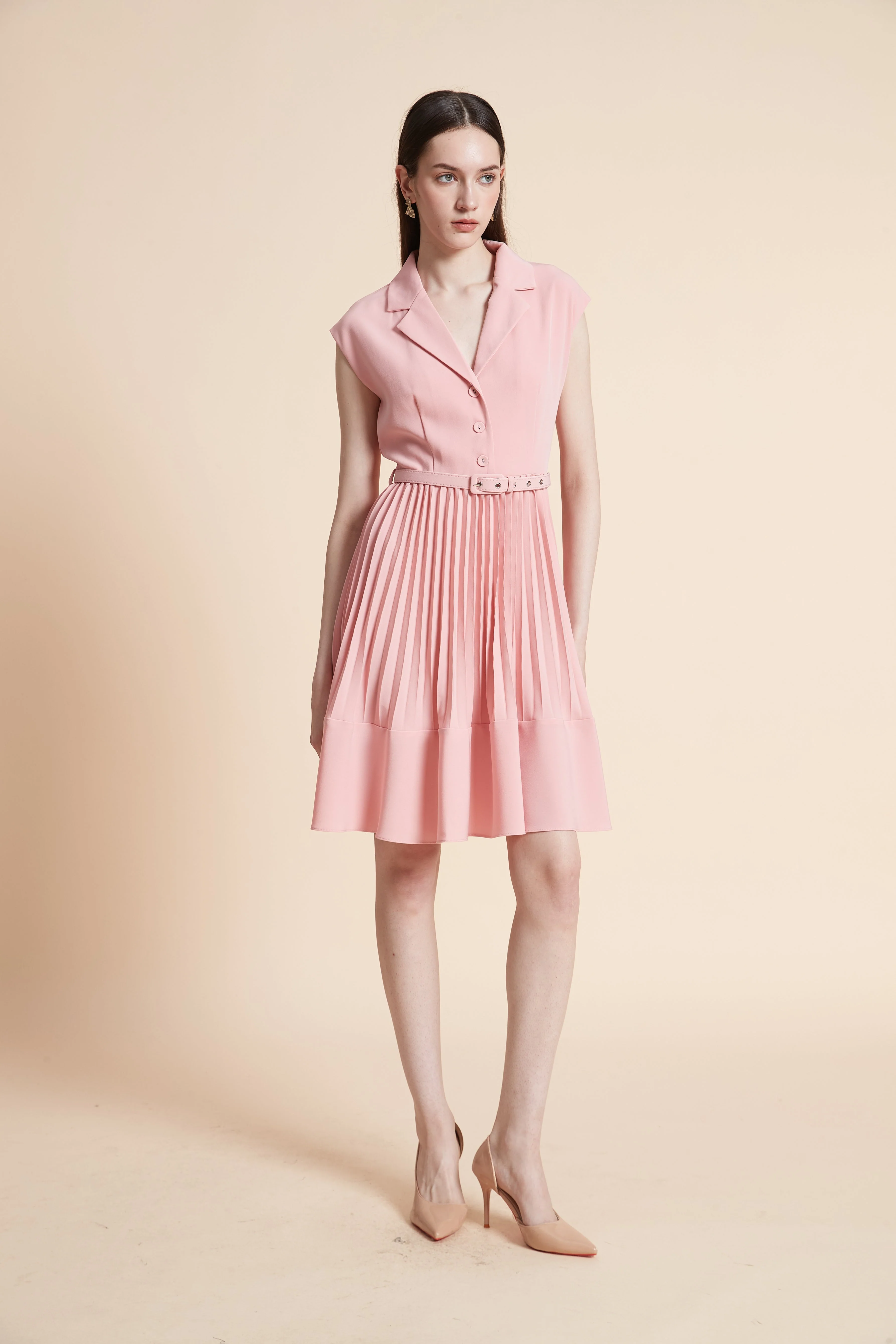 Knee-Length Sleeveless Pleated Dress - Image 3