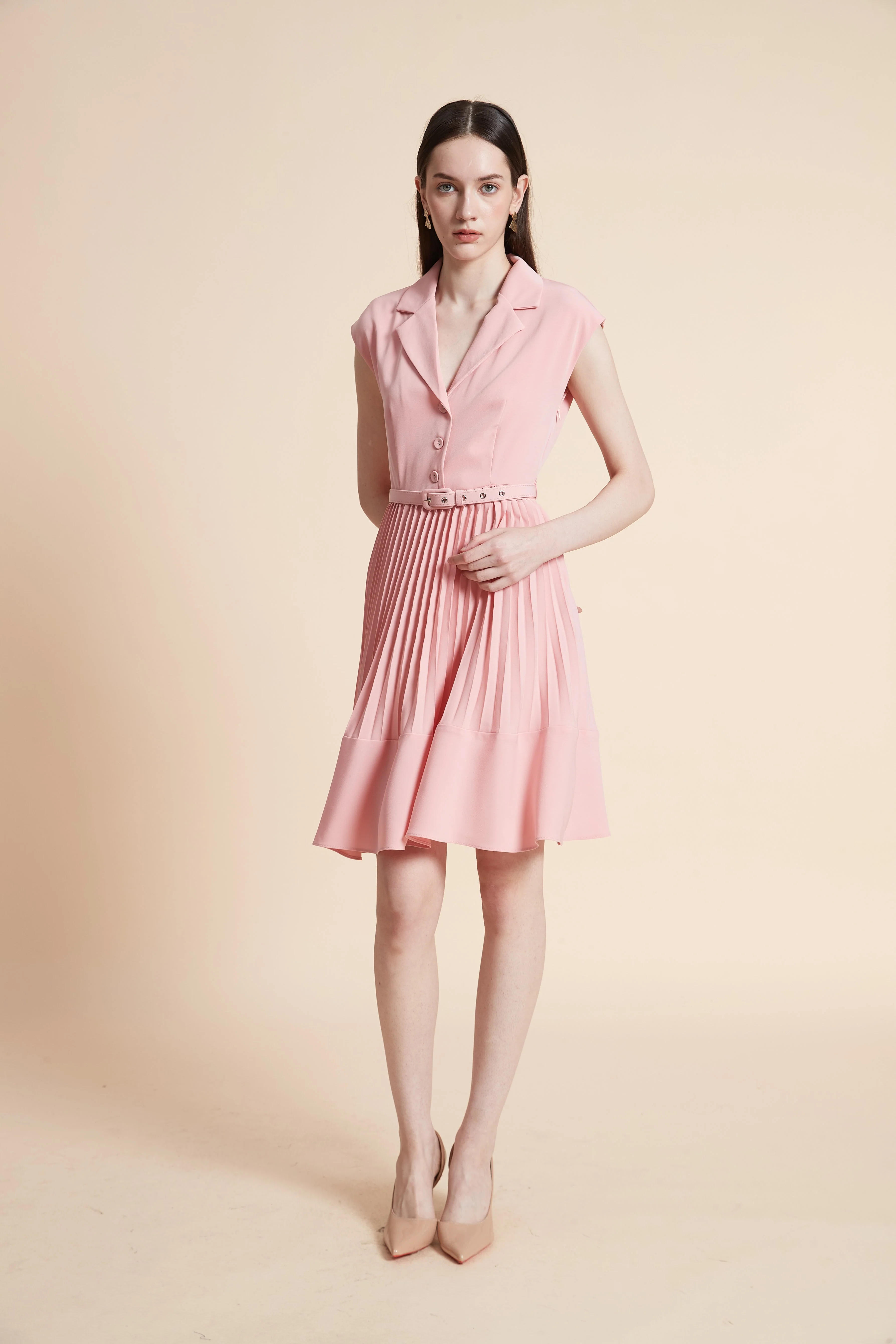 Knee-Length Sleeveless Pleated Dress - Image 4
