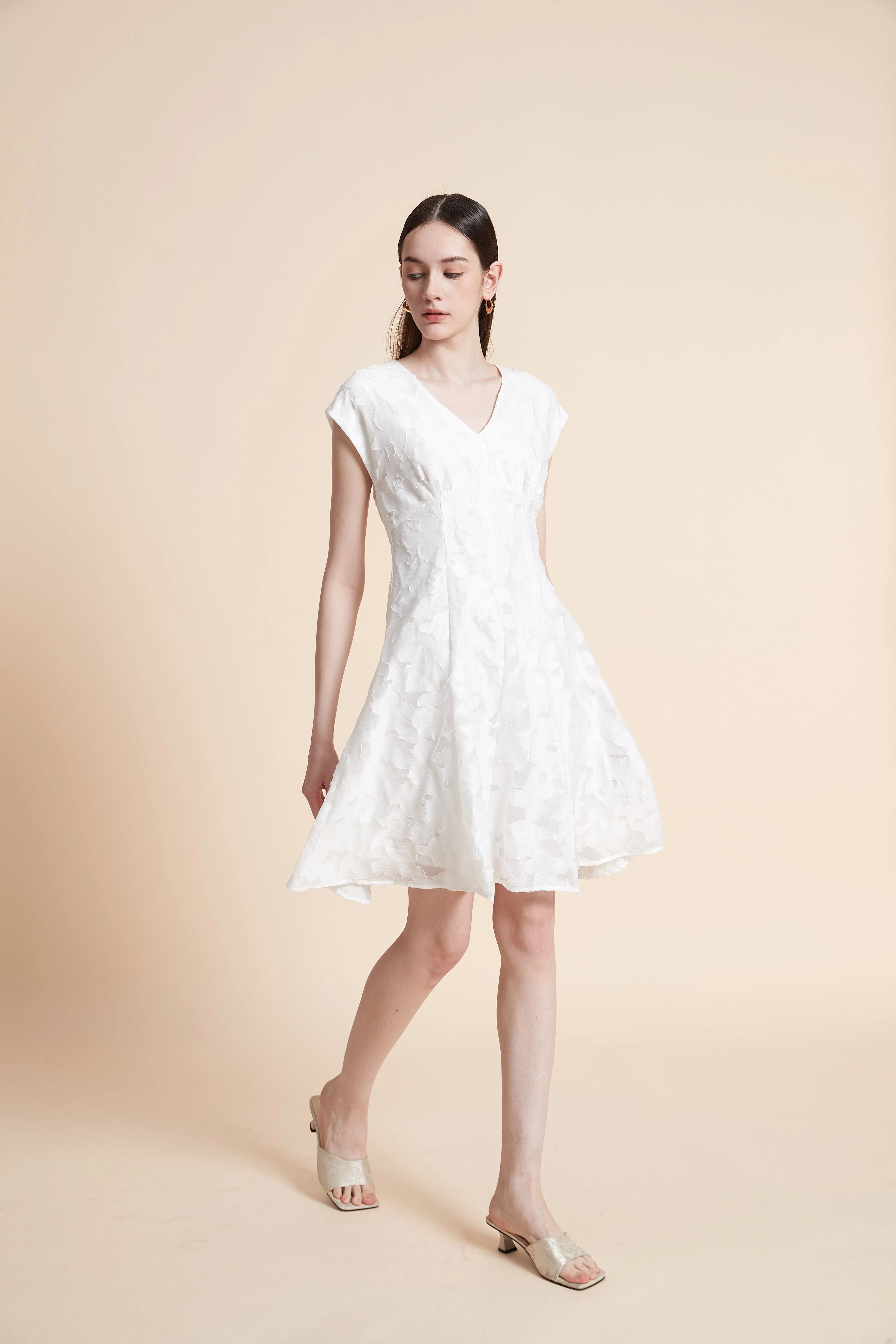 Knee-Length Embroidered Dress with Short Sleeves