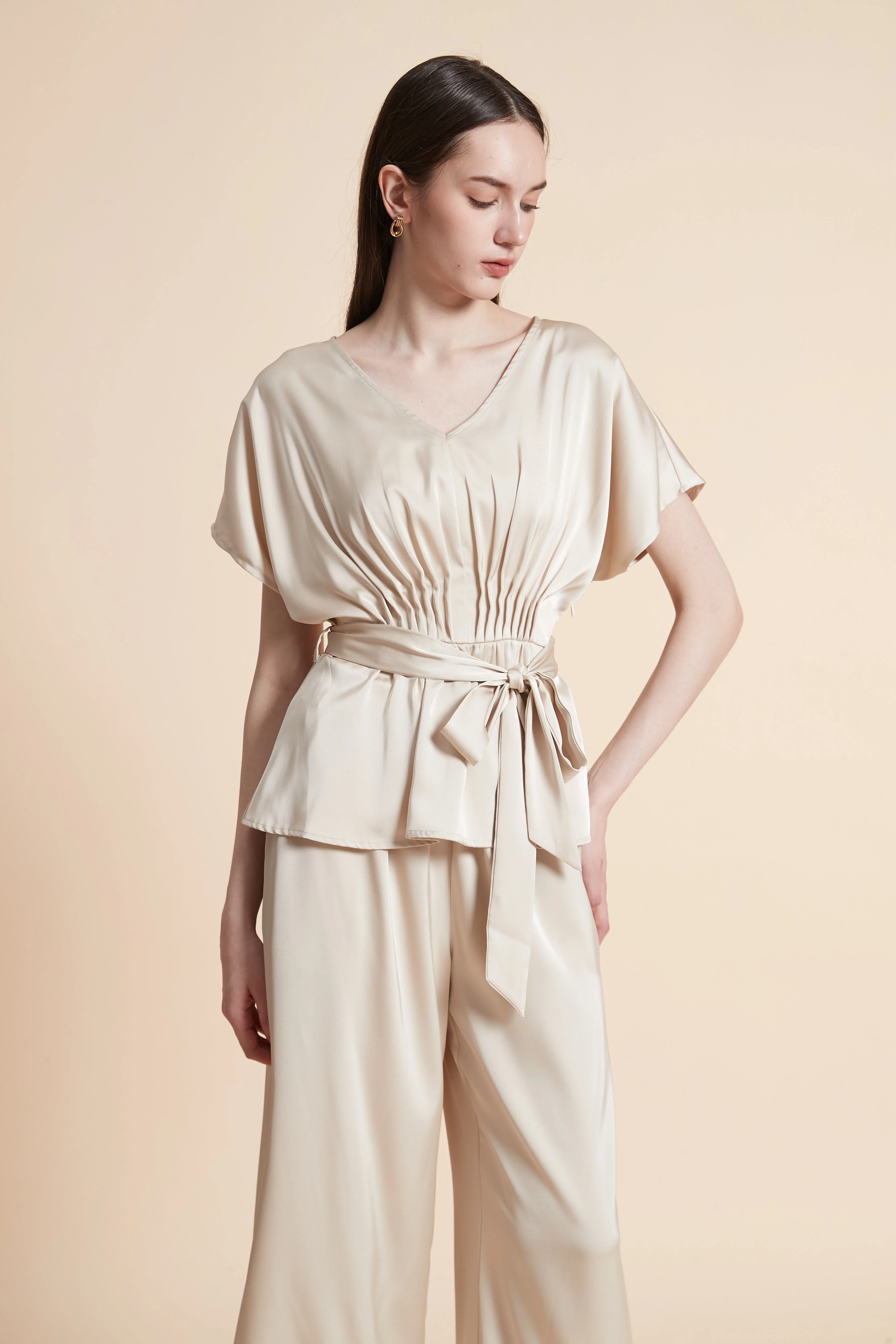 Solid Short Sleeve Blouse