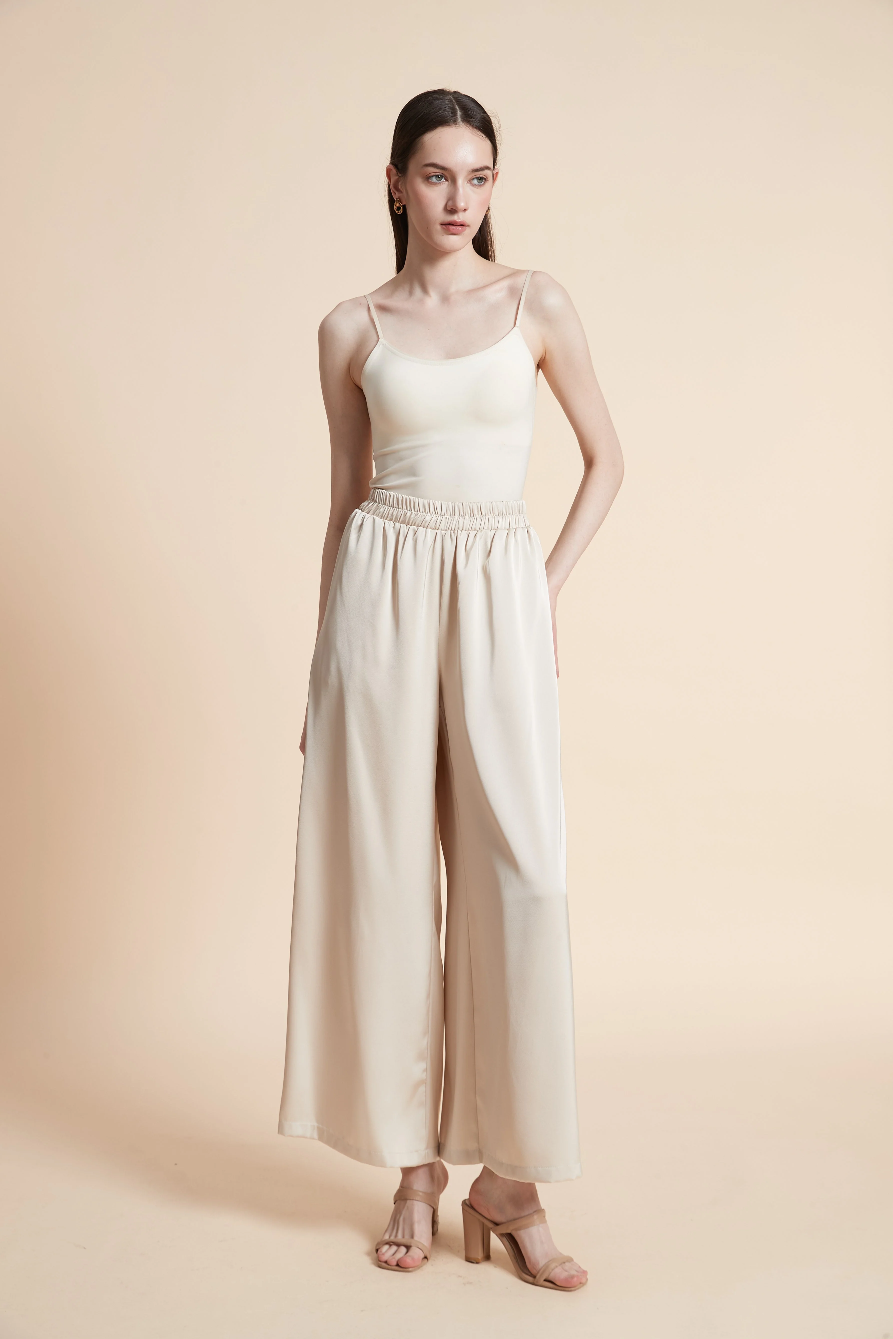 Plain Long Pants with Elastic Waist