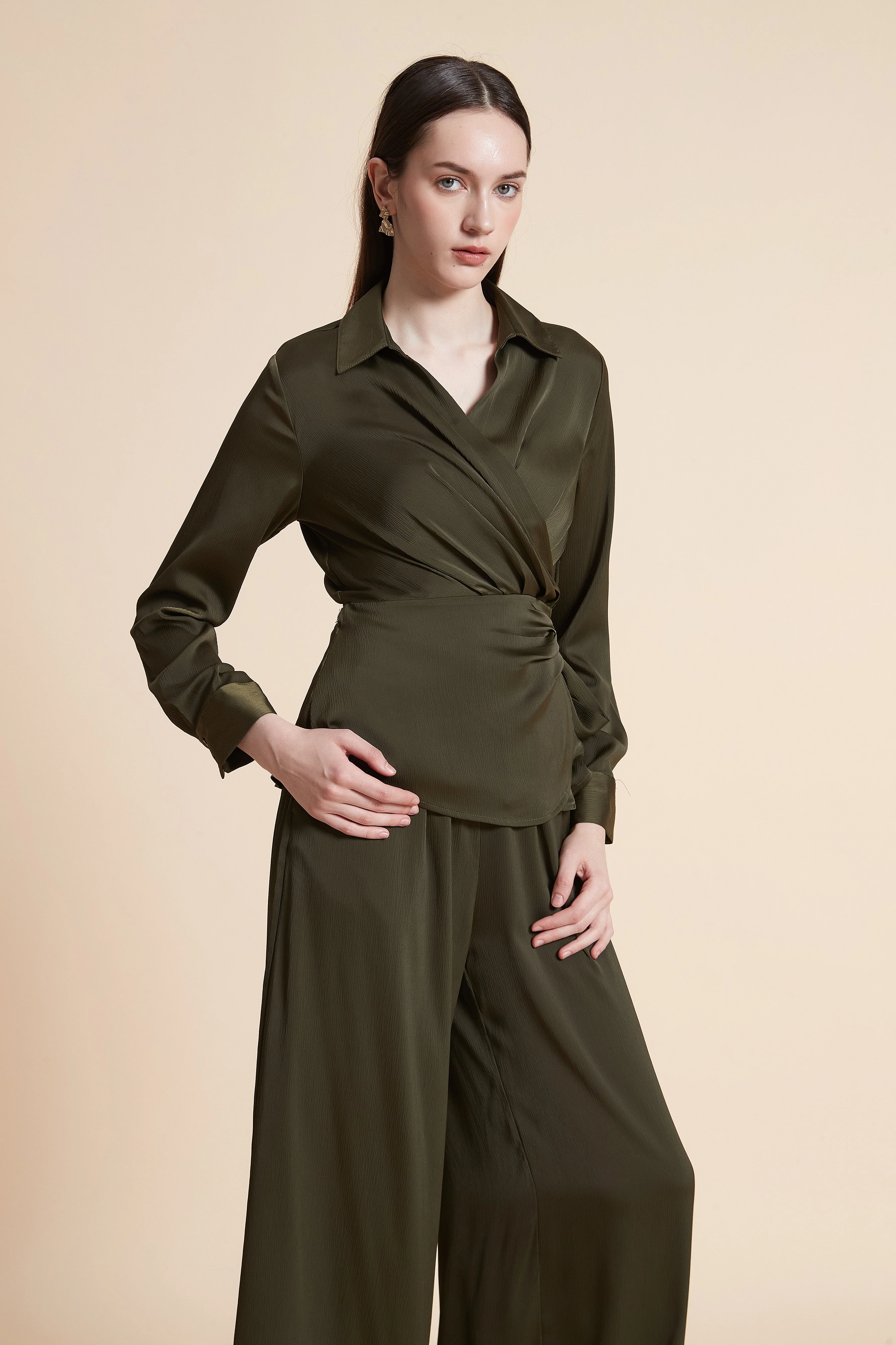 Long Sleeve Wrap Blouse