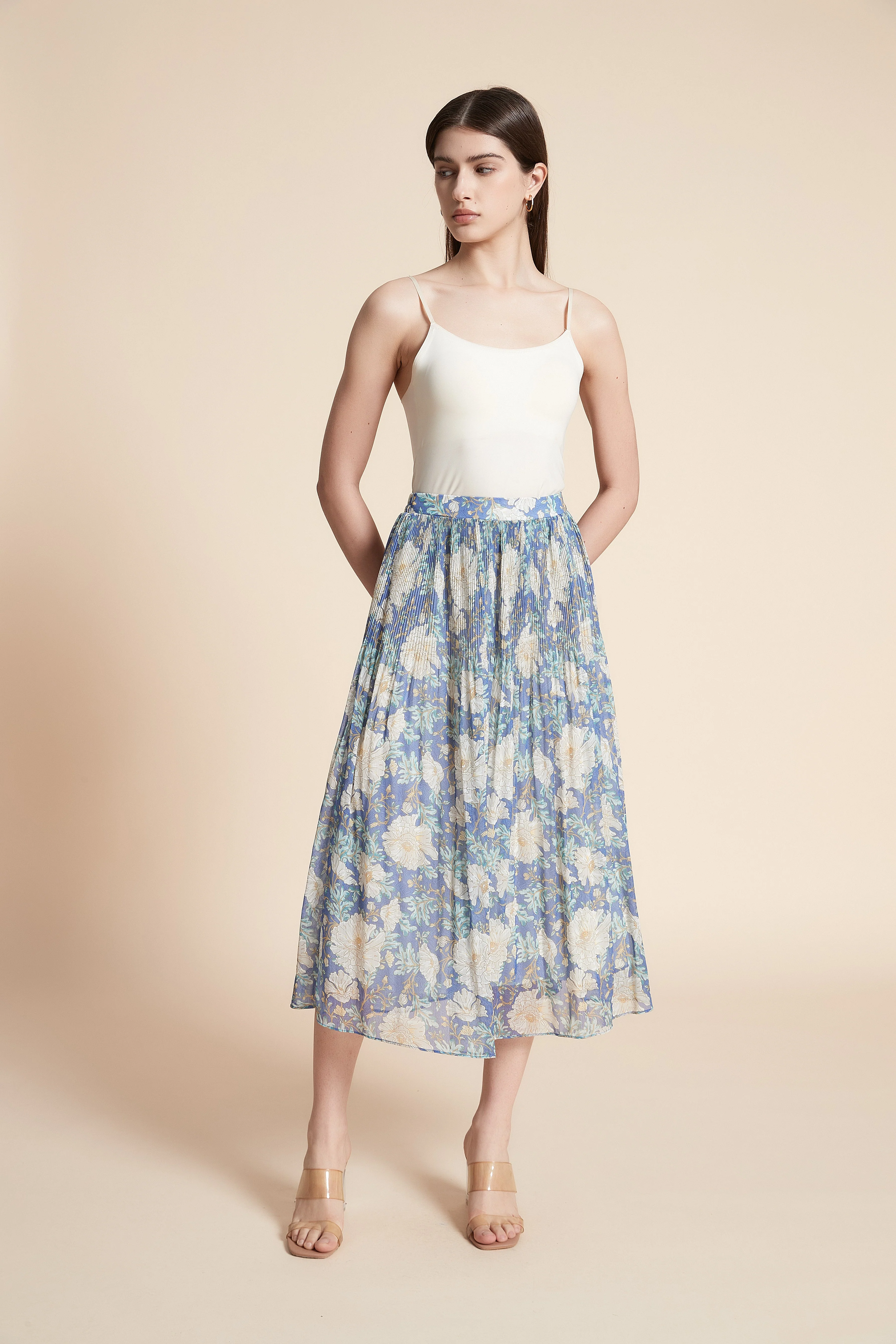 Wide Cut Printed Midi Skirt