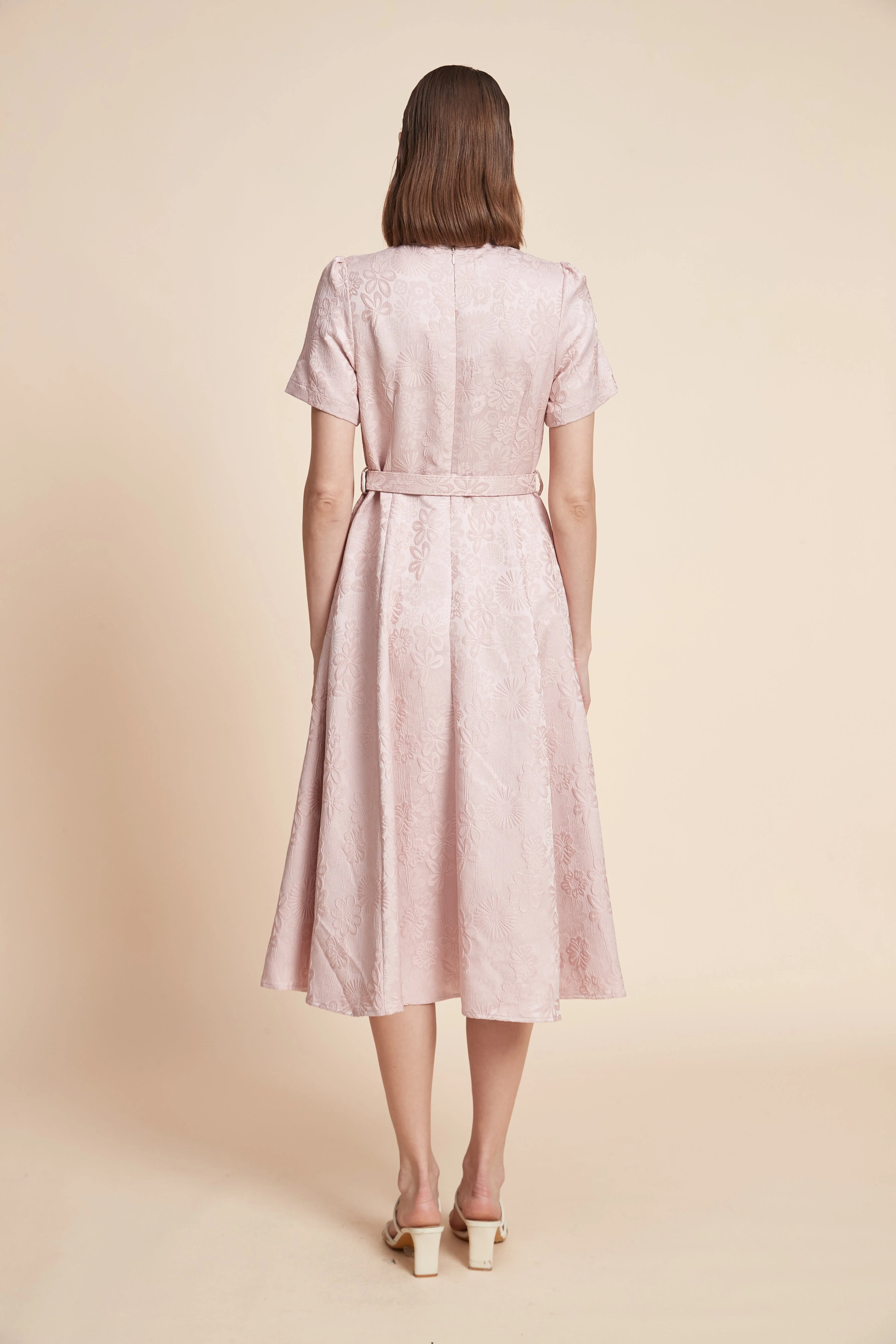 Print Midi Dress With Short Sleeves And A Belt - Image 13