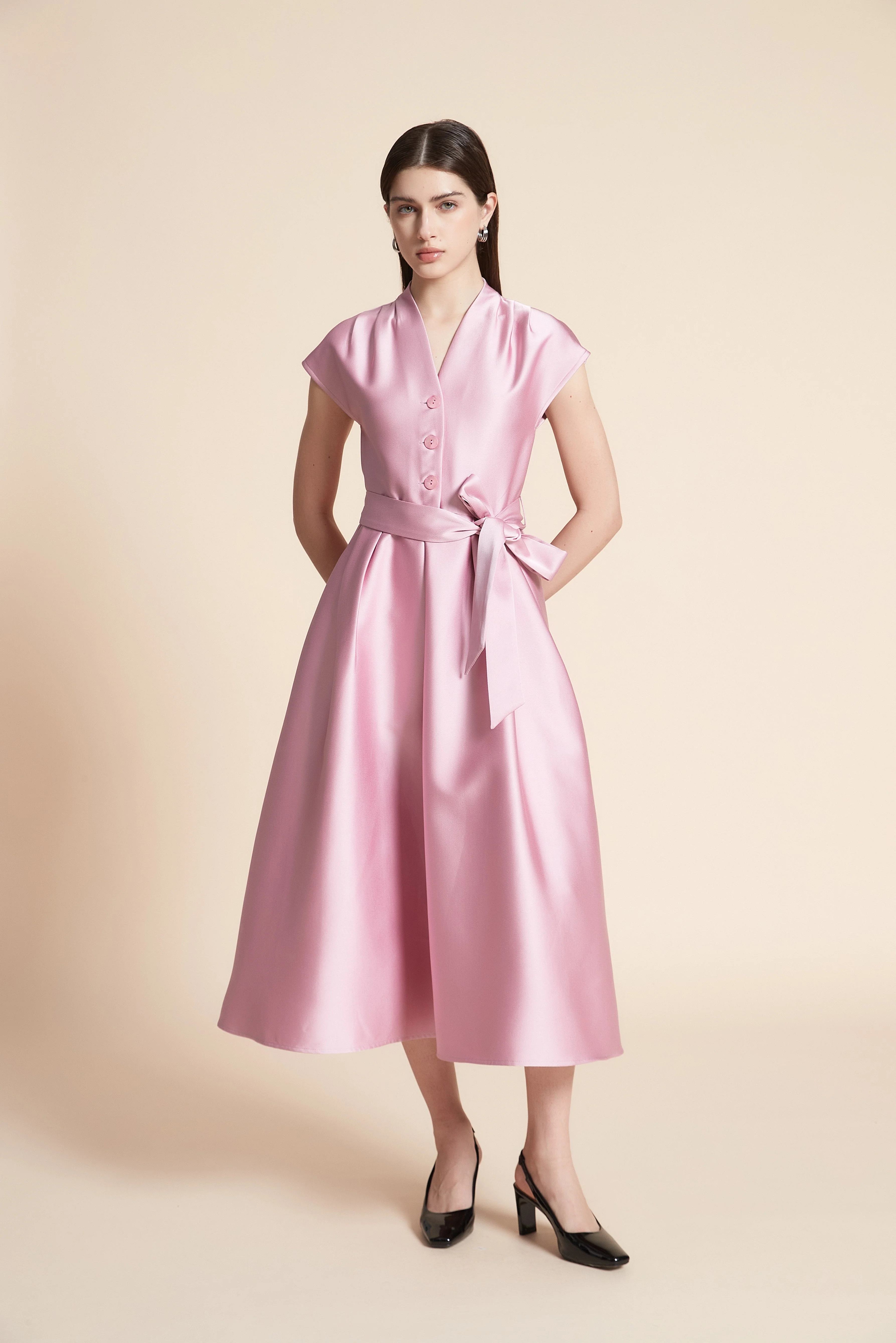 Plain Sleeveless Midi Dress With Belt - Image 4