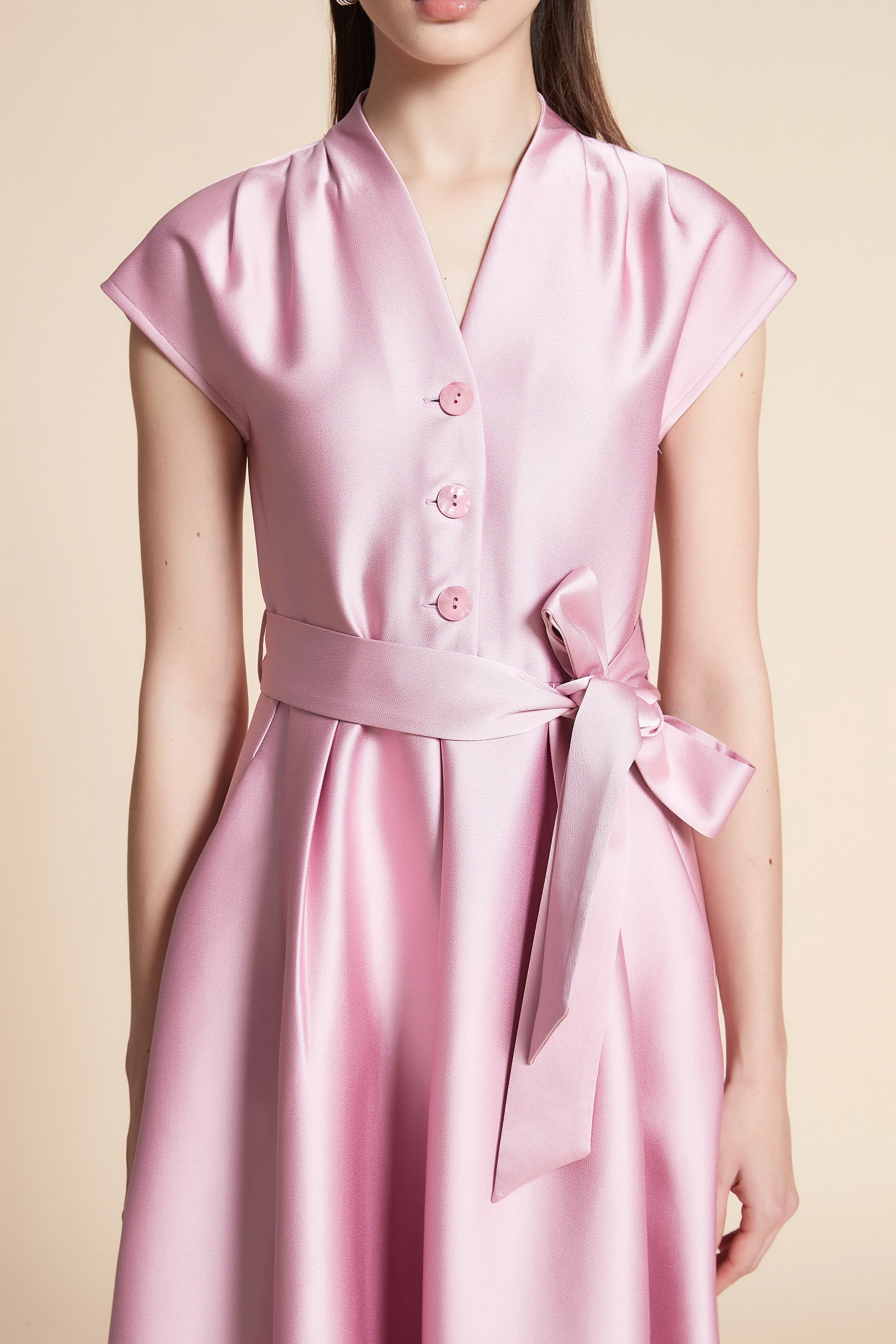 Plain Sleeveless Midi Dress With Belt - Image 6