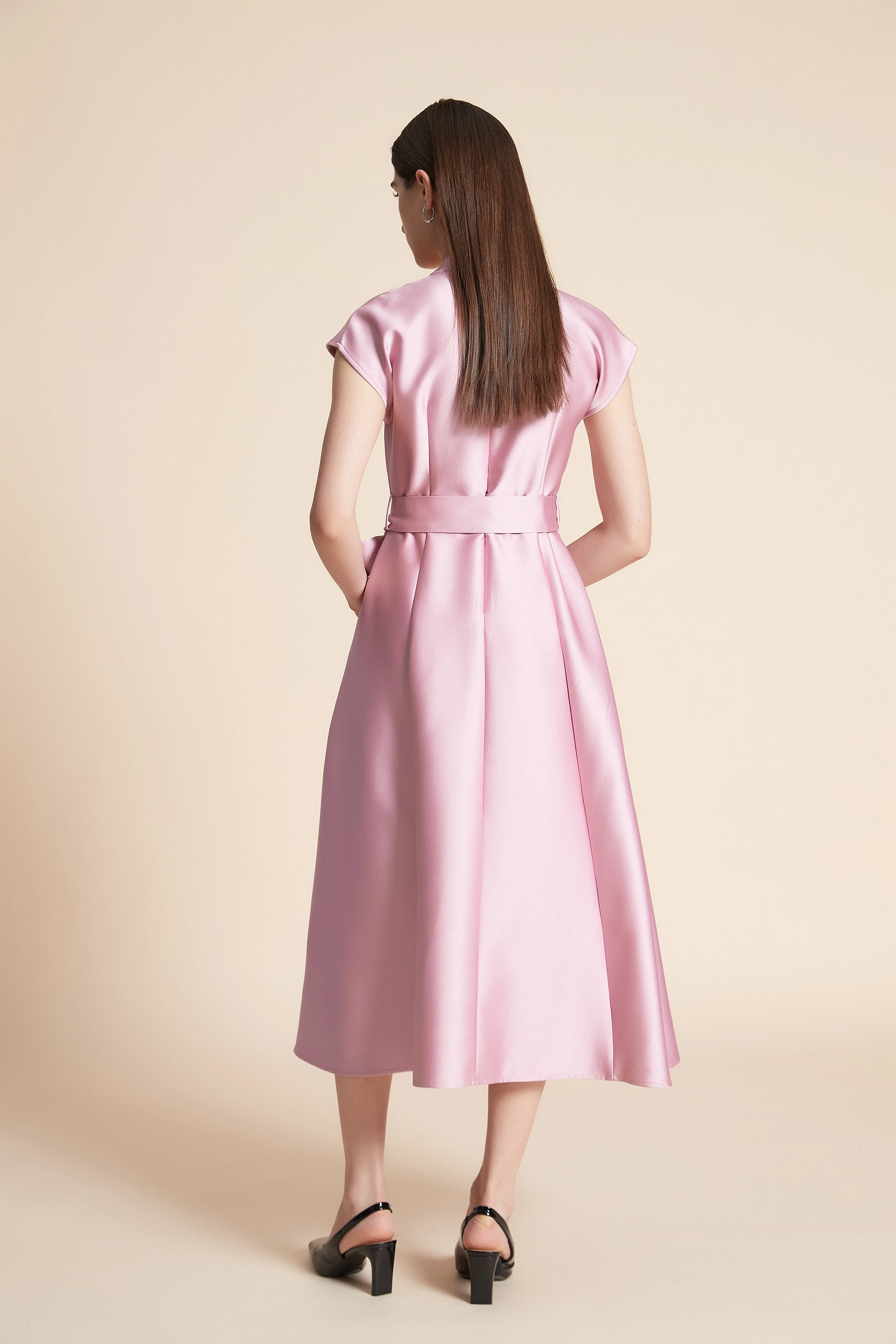 Plain Sleeveless Midi Dress With Belt - Image 7