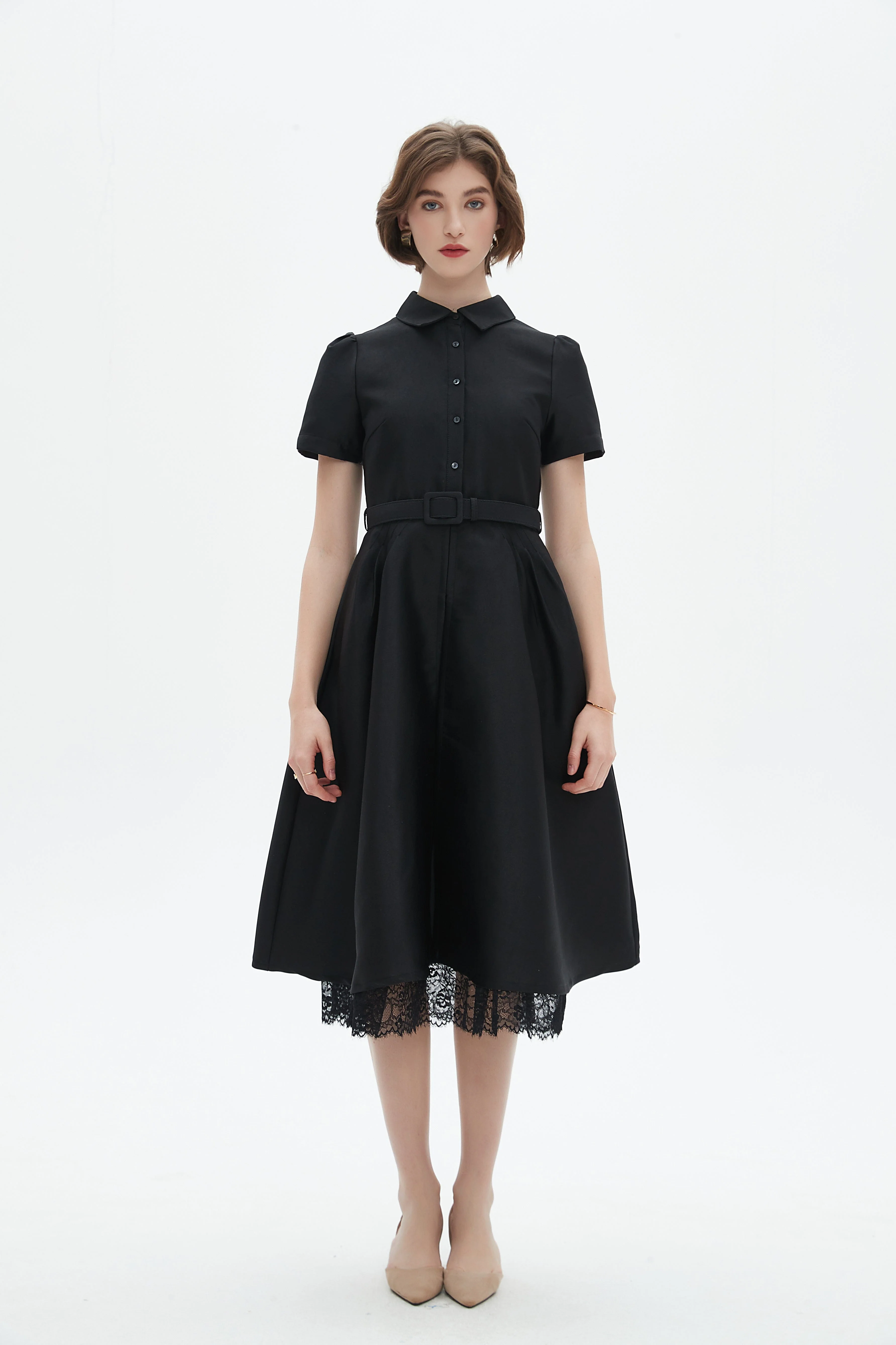 Knee-Length Half-Sleeve Dress With Lace Detailing - Image 3