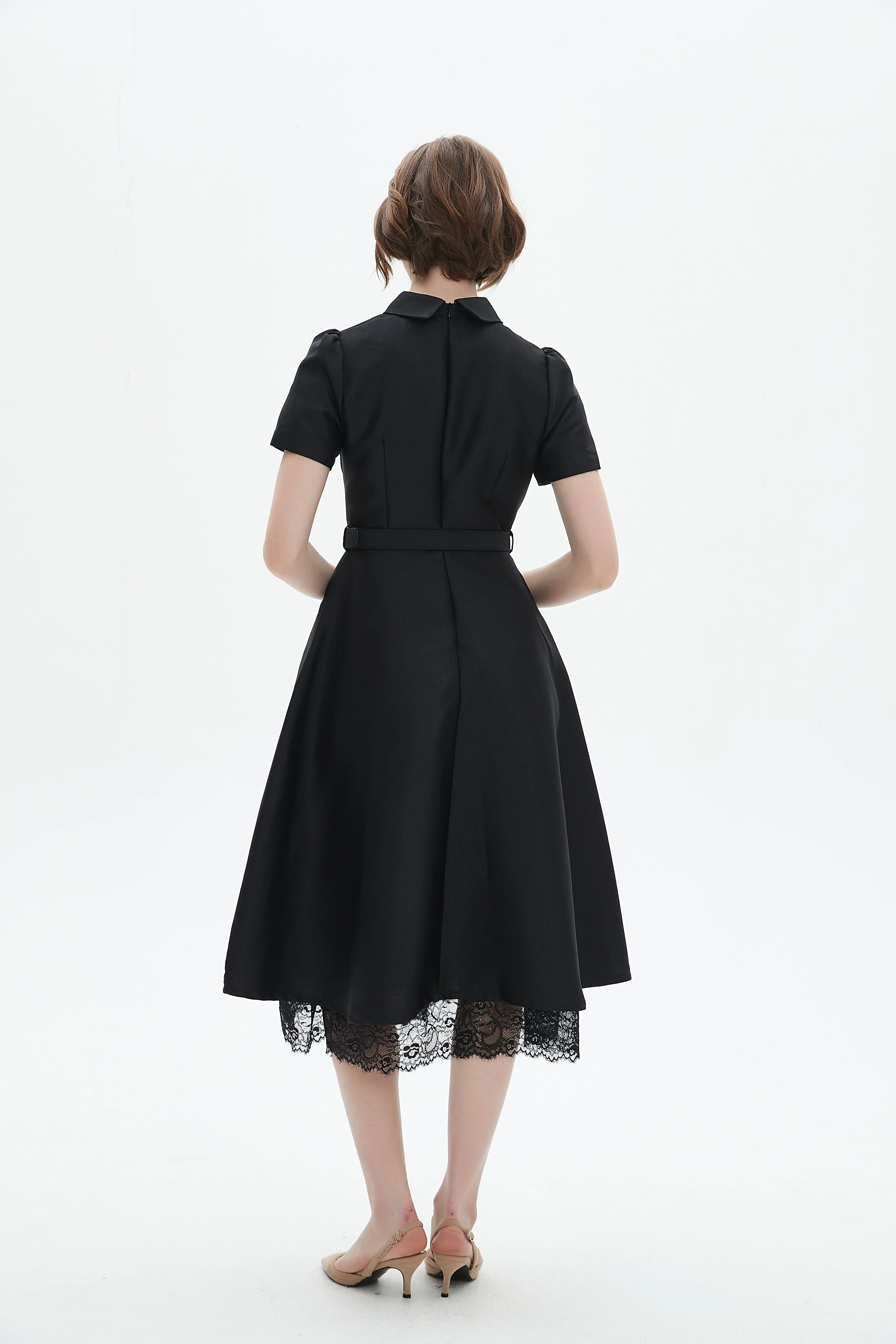 Knee-Length Half-Sleeve Dress With Lace Detailing - Image 6