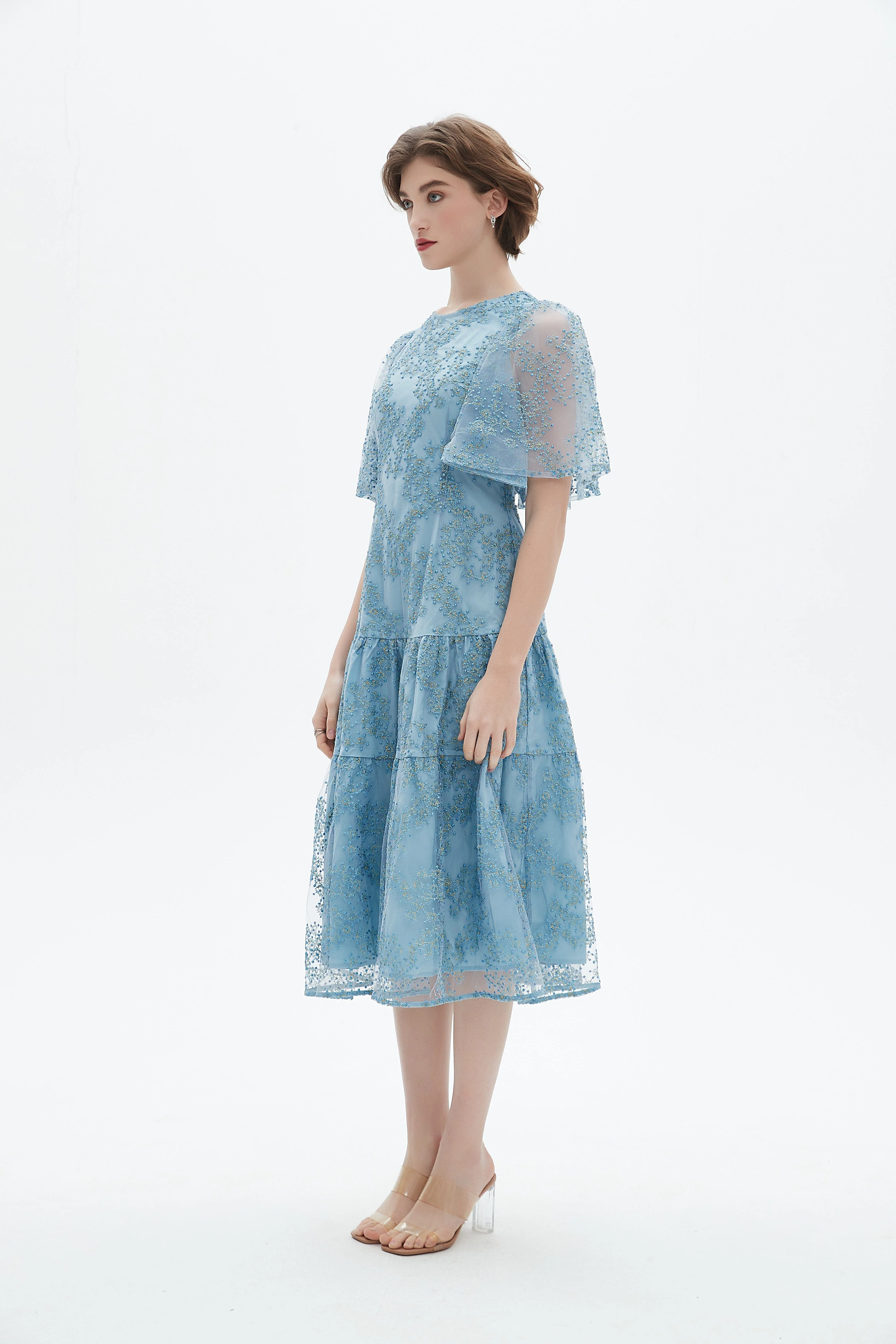 Patterned Short-Sleeved Midi Dress - Image 2
