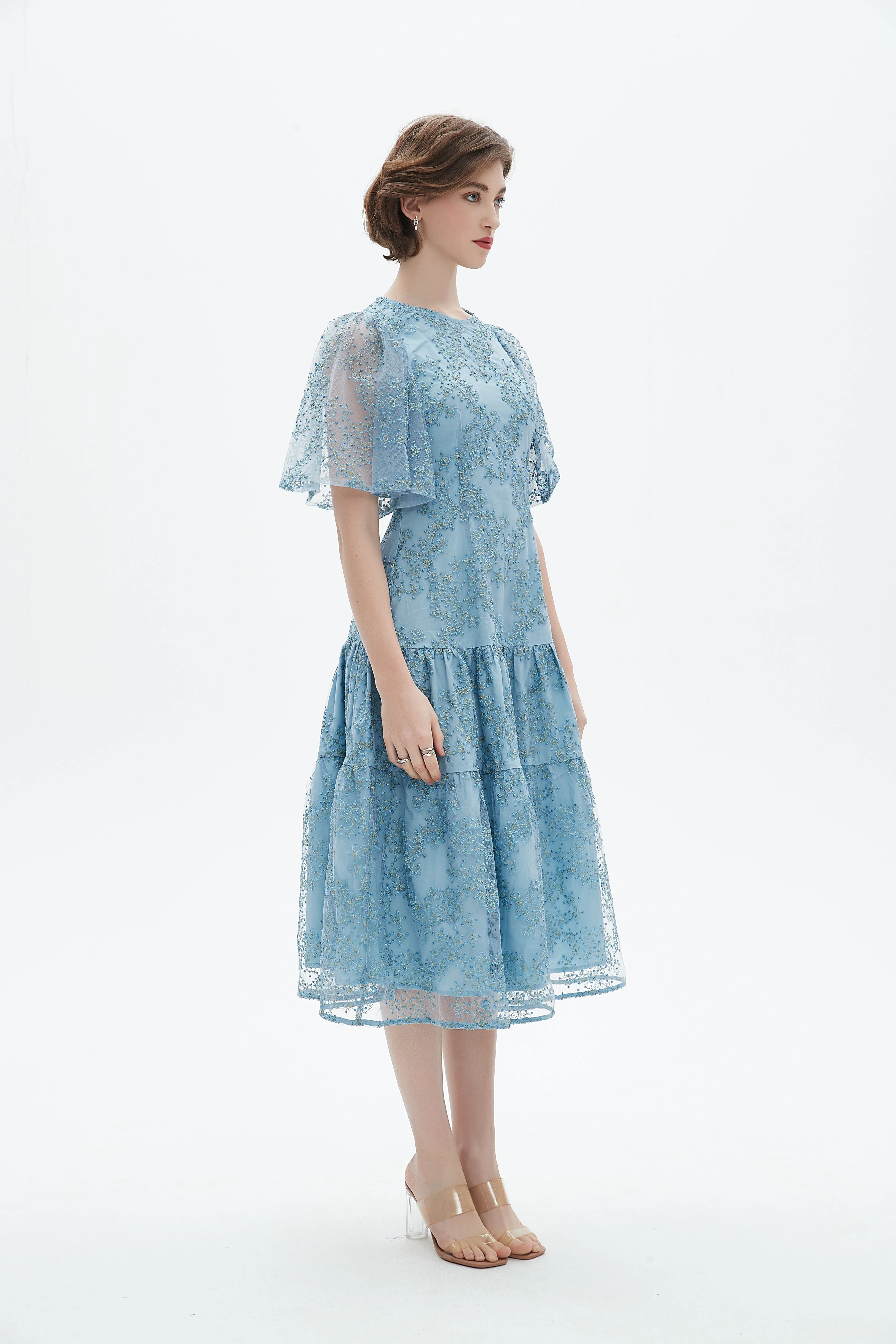 Patterned Short-Sleeved Midi Dress - Image 3