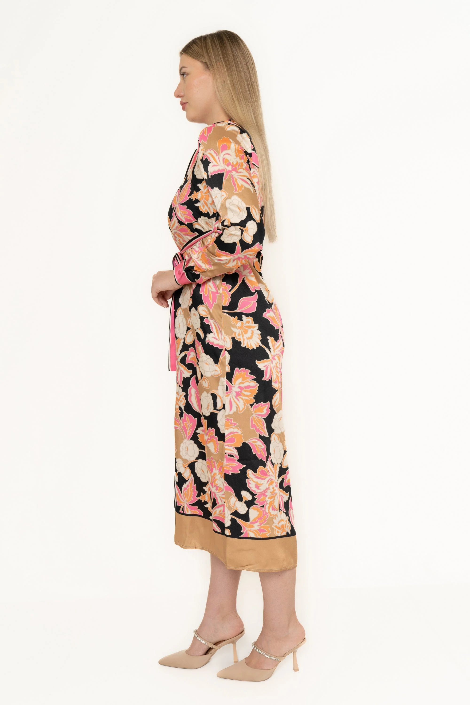 Printed Colorful Midi Dress With Long Sleeves - Image 4