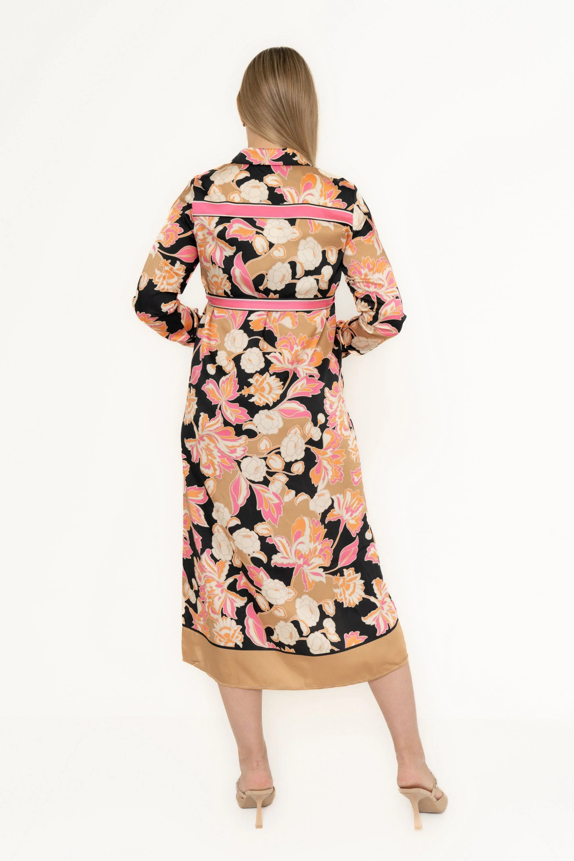 Printed Colorful Midi Dress With Long Sleeves - Image 5