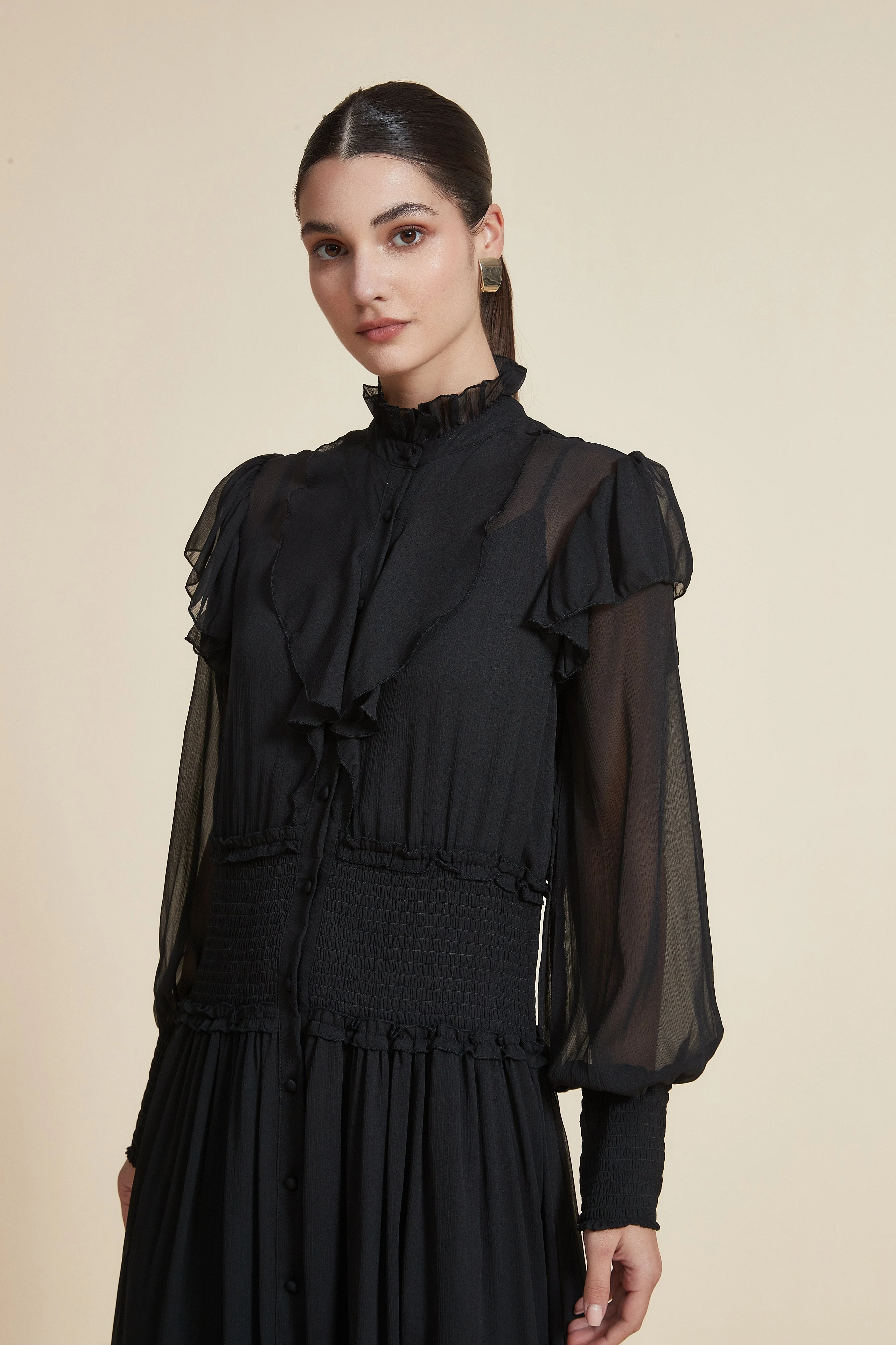 Long Solid Dress with Long Sleeves - Image 4