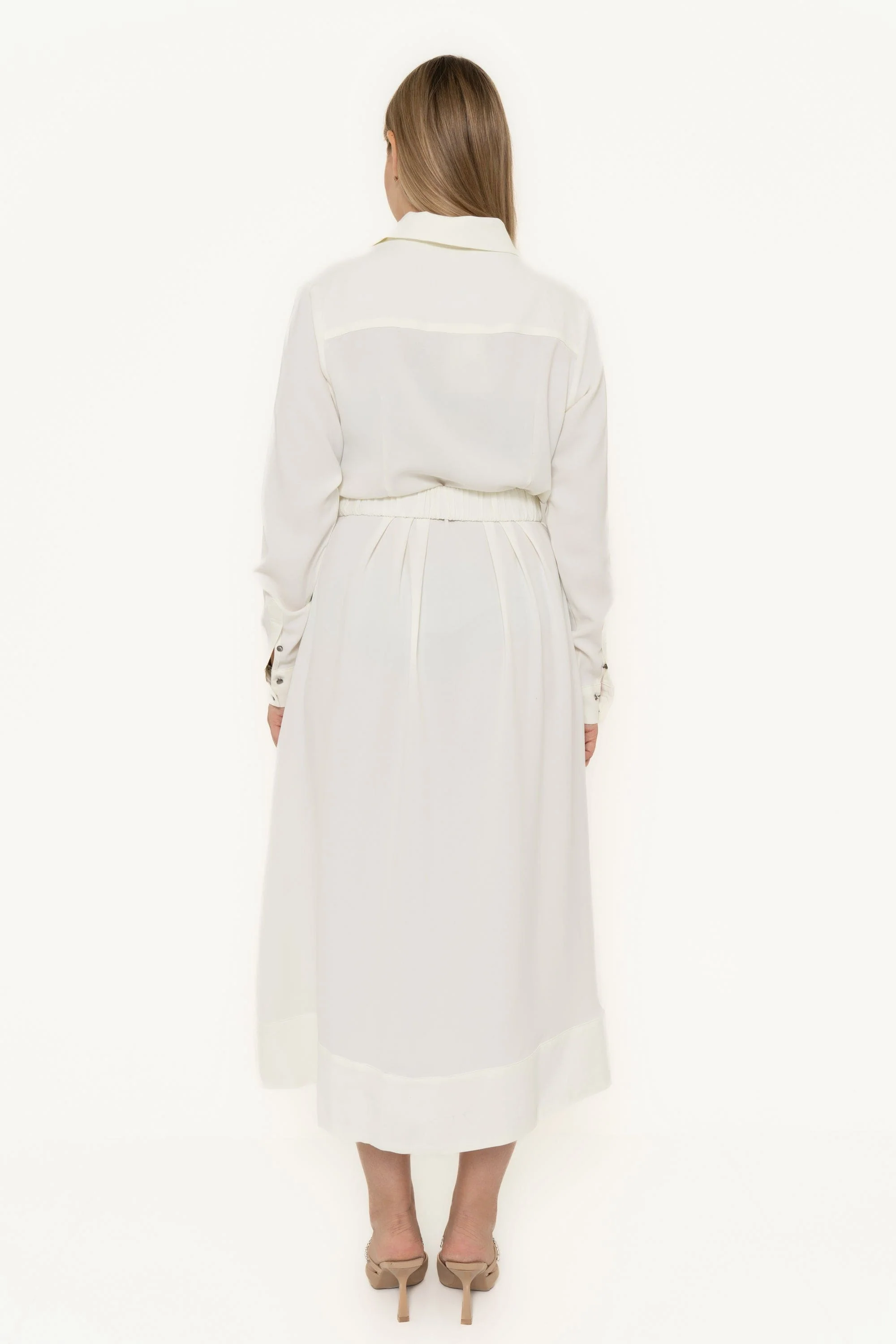 Plain Work Dress With Long Sleeves And Waist Belt - Image 5
