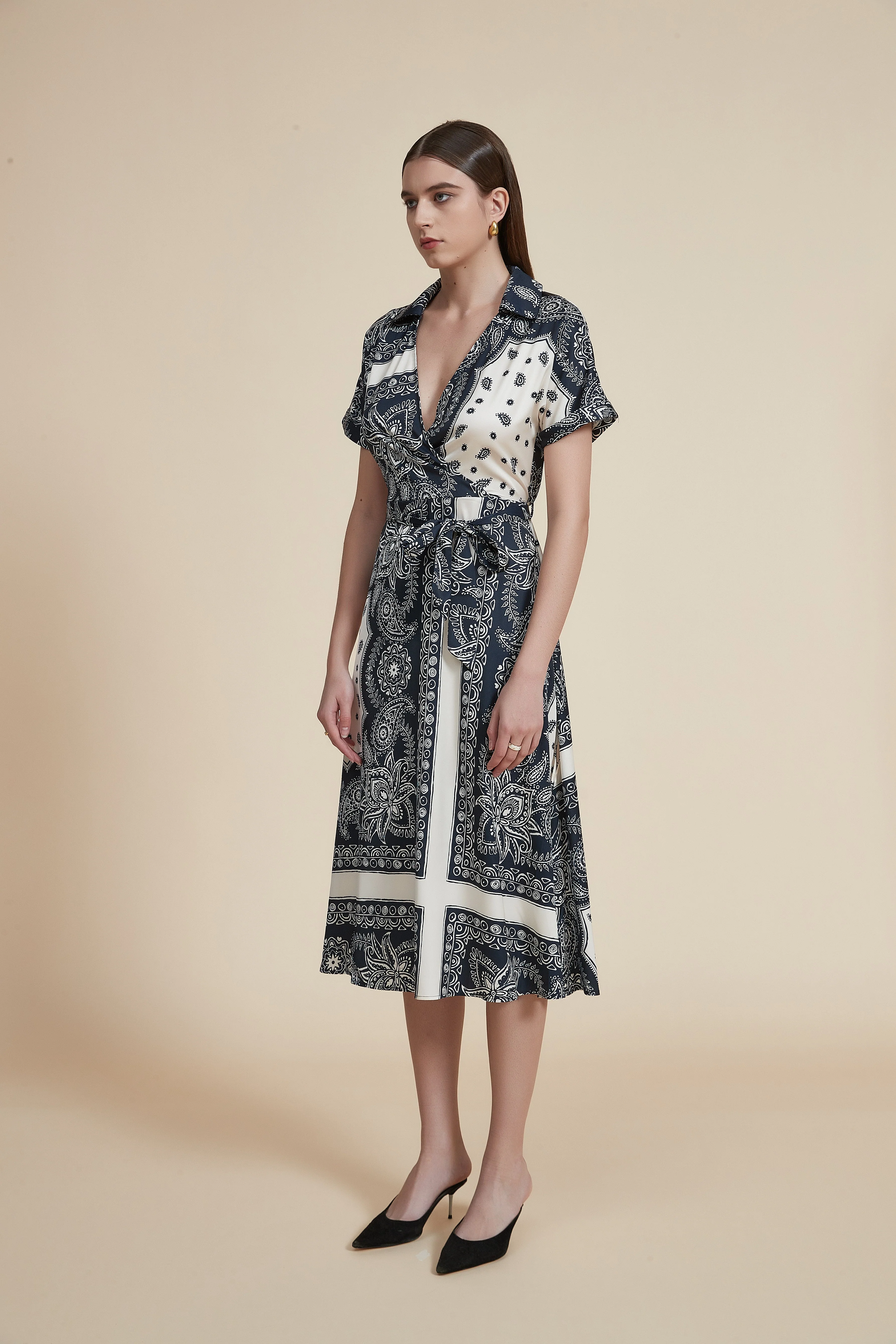 Knee-Length Printed Dress with Short Sleeves - Image 6