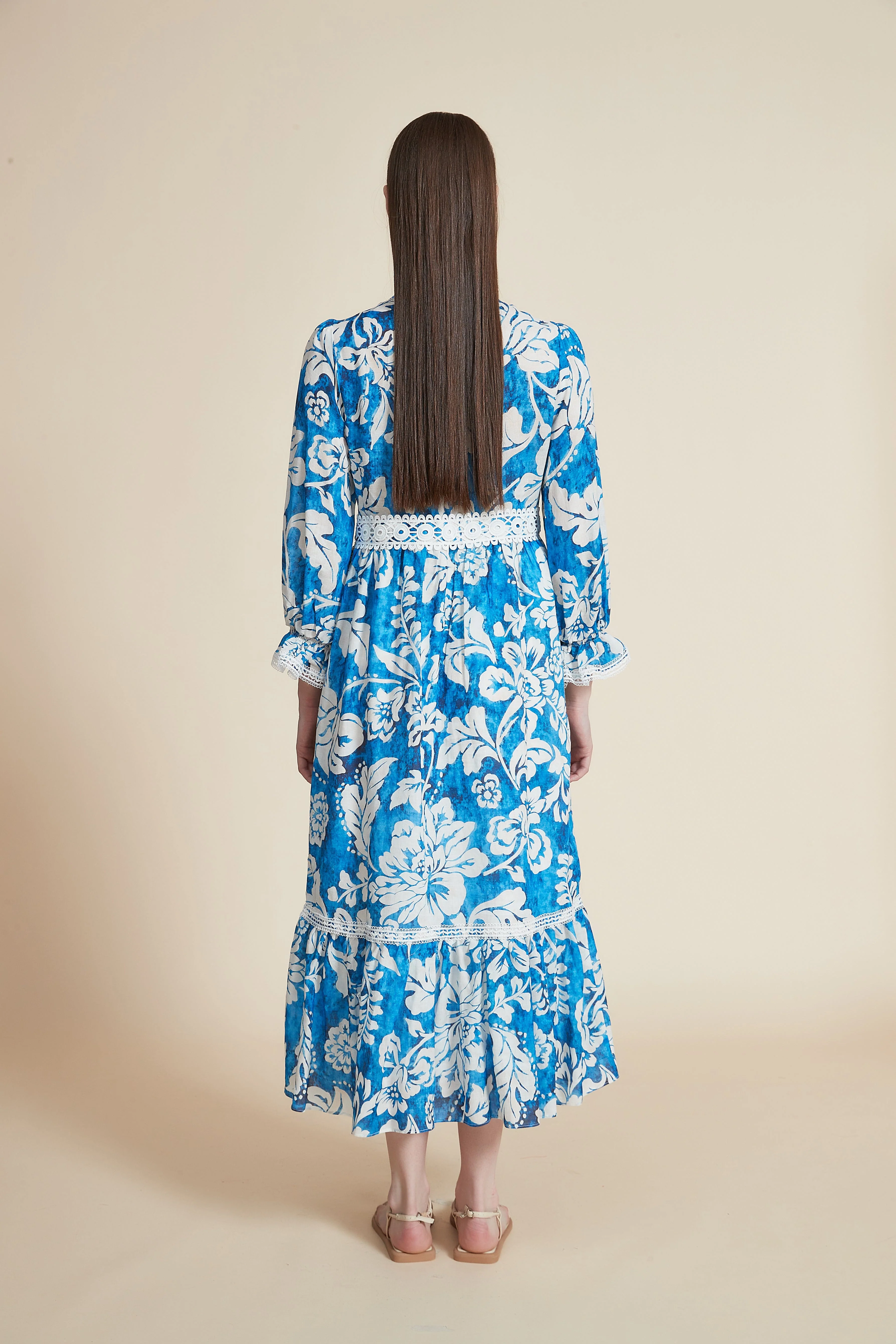 Floral Print Long Sleeve Ruffled Midi Dress - Image 3