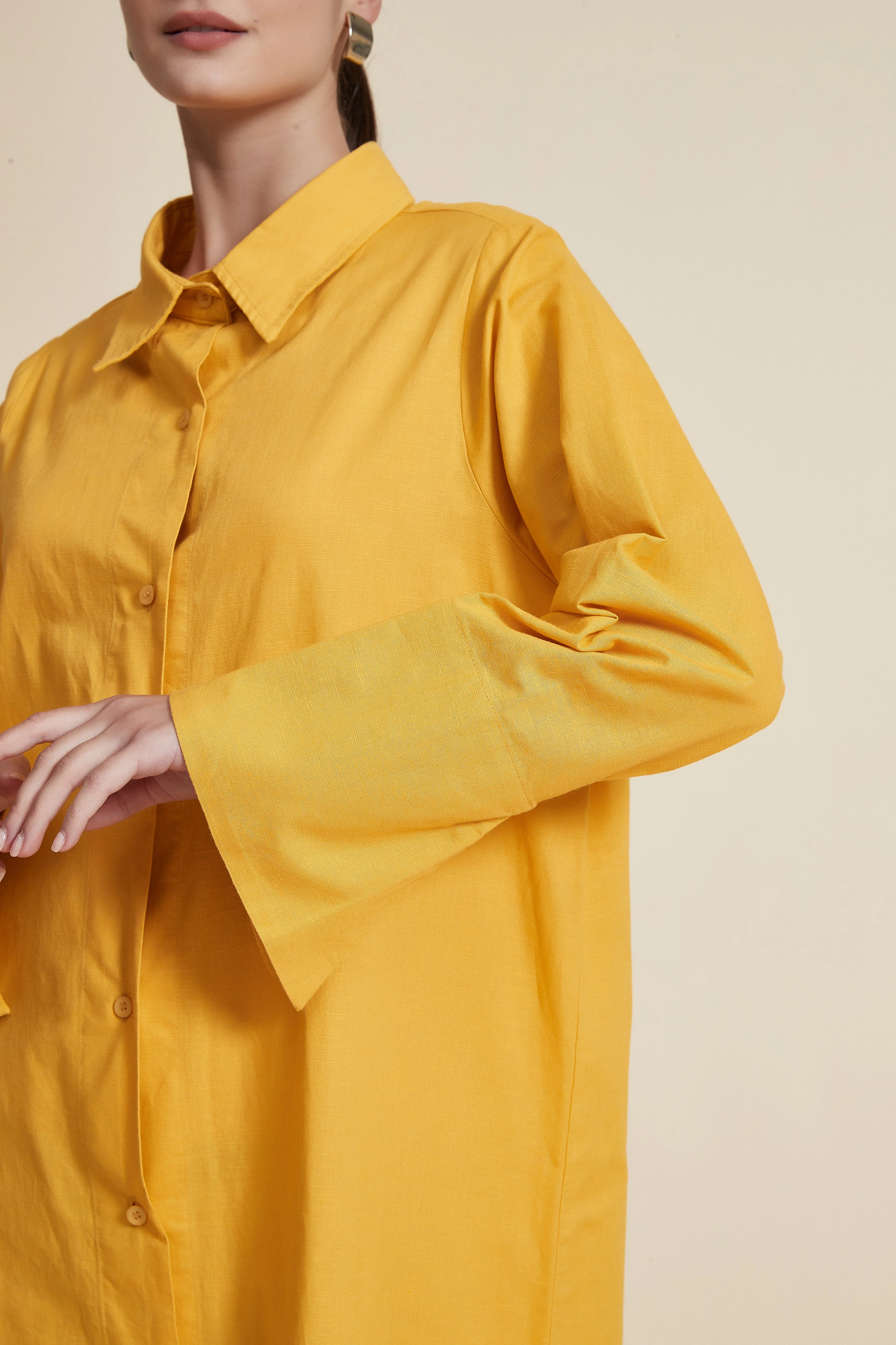 Midi Dress with Shirt Collar and Long Sleeves - Image 4