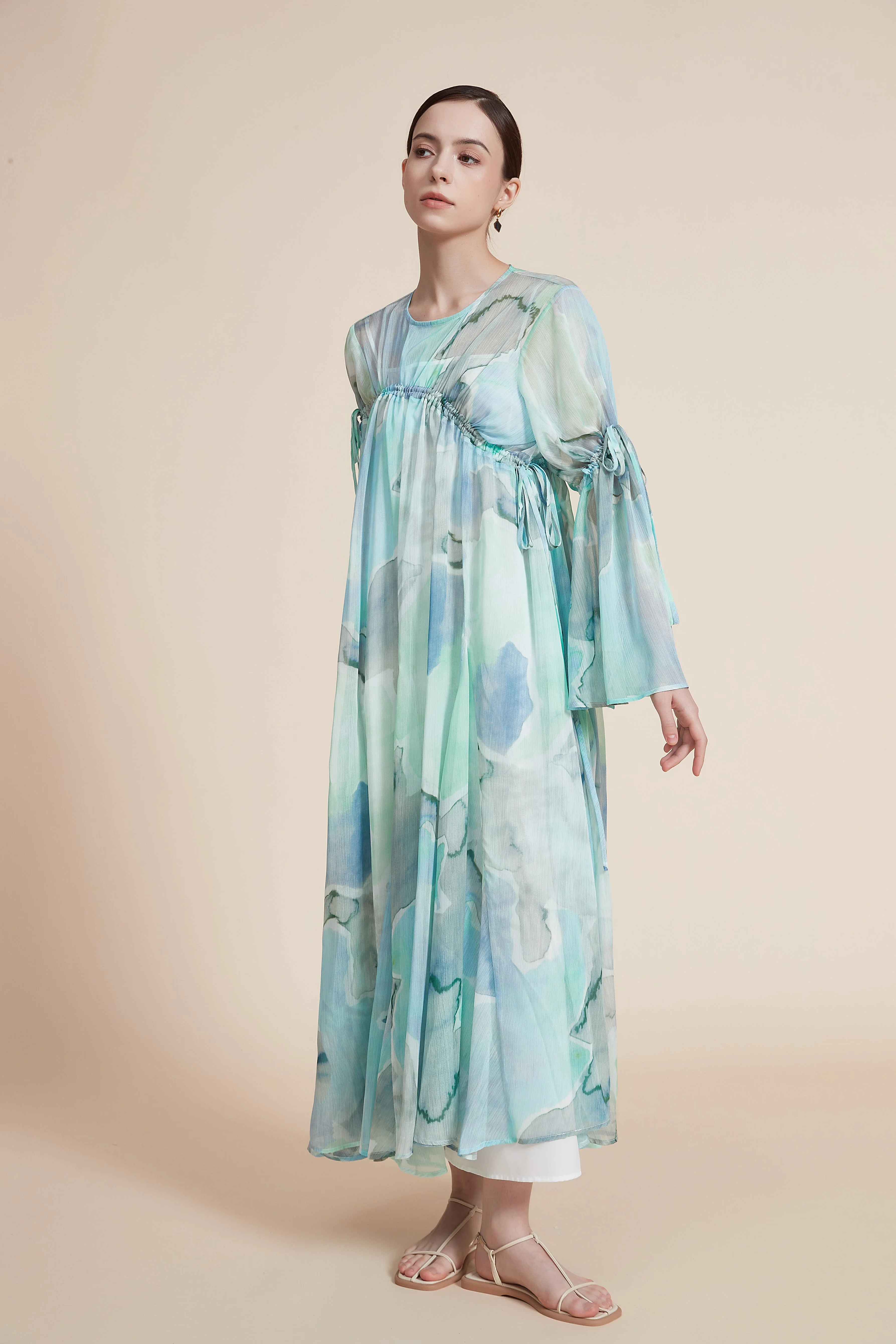 Long Ruffled Sleeve Dress