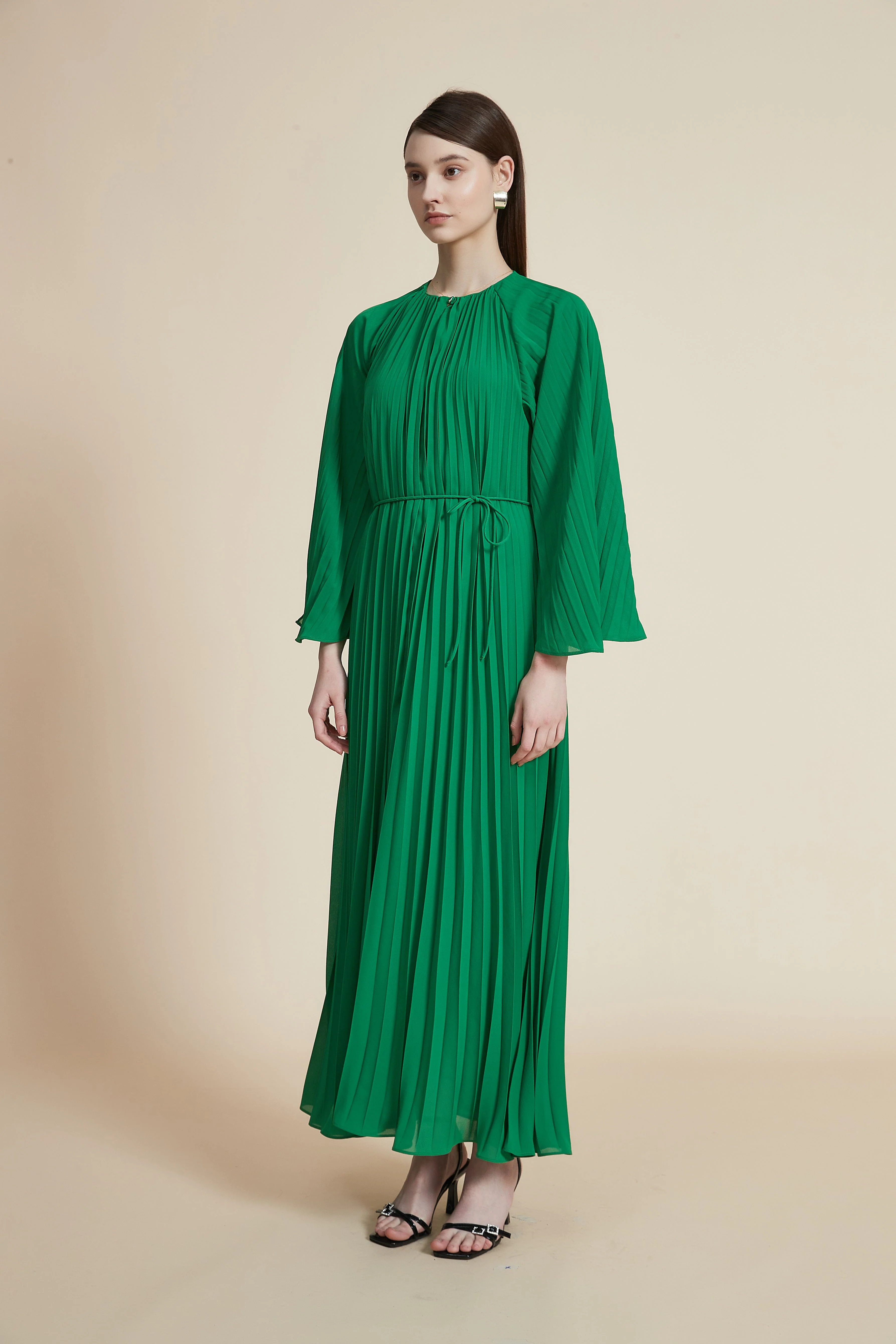 Long Pleated Dress with Long Sleeves - Image 6