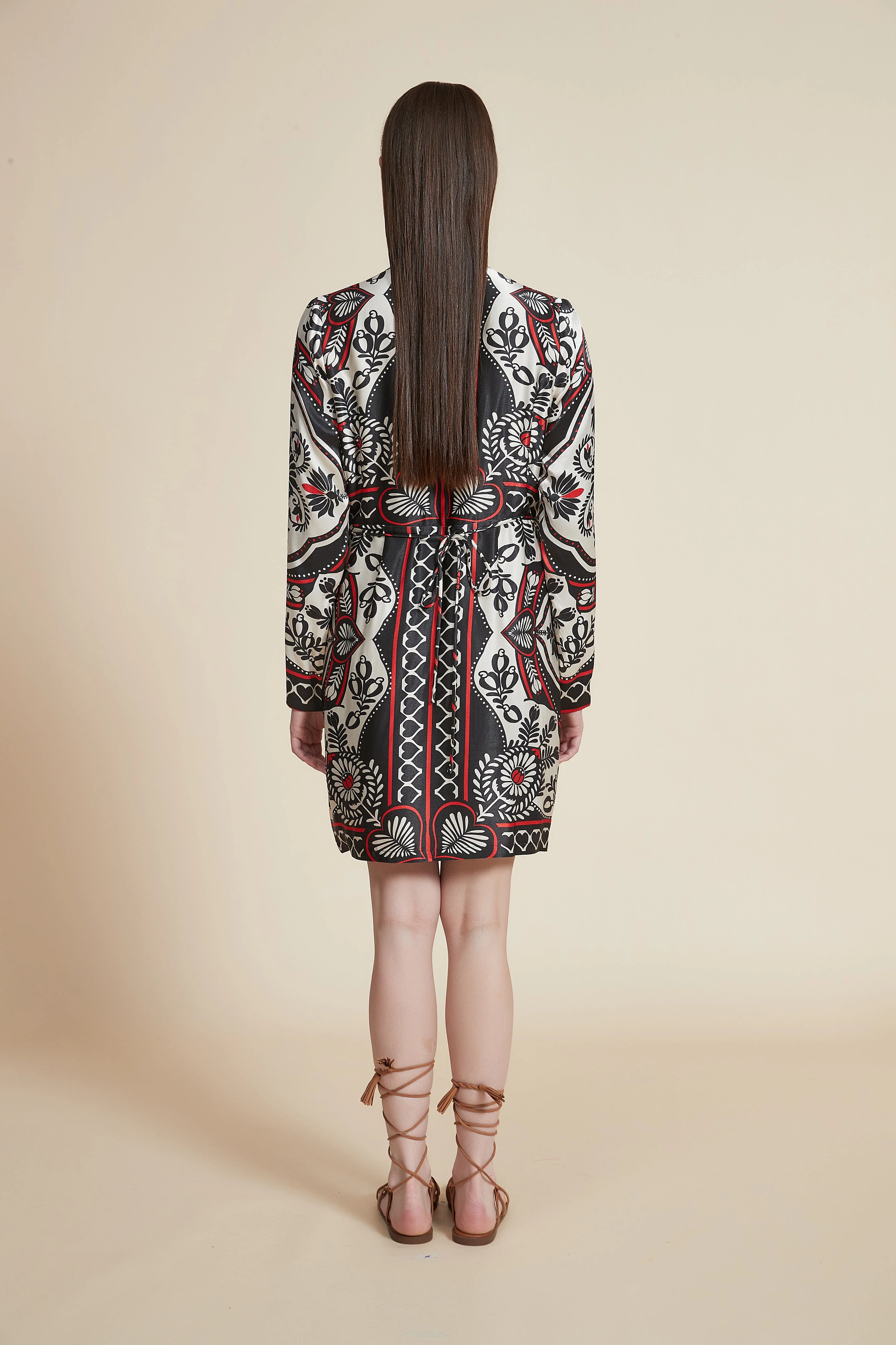 Printed Short Dress with V-Neck - Image 2