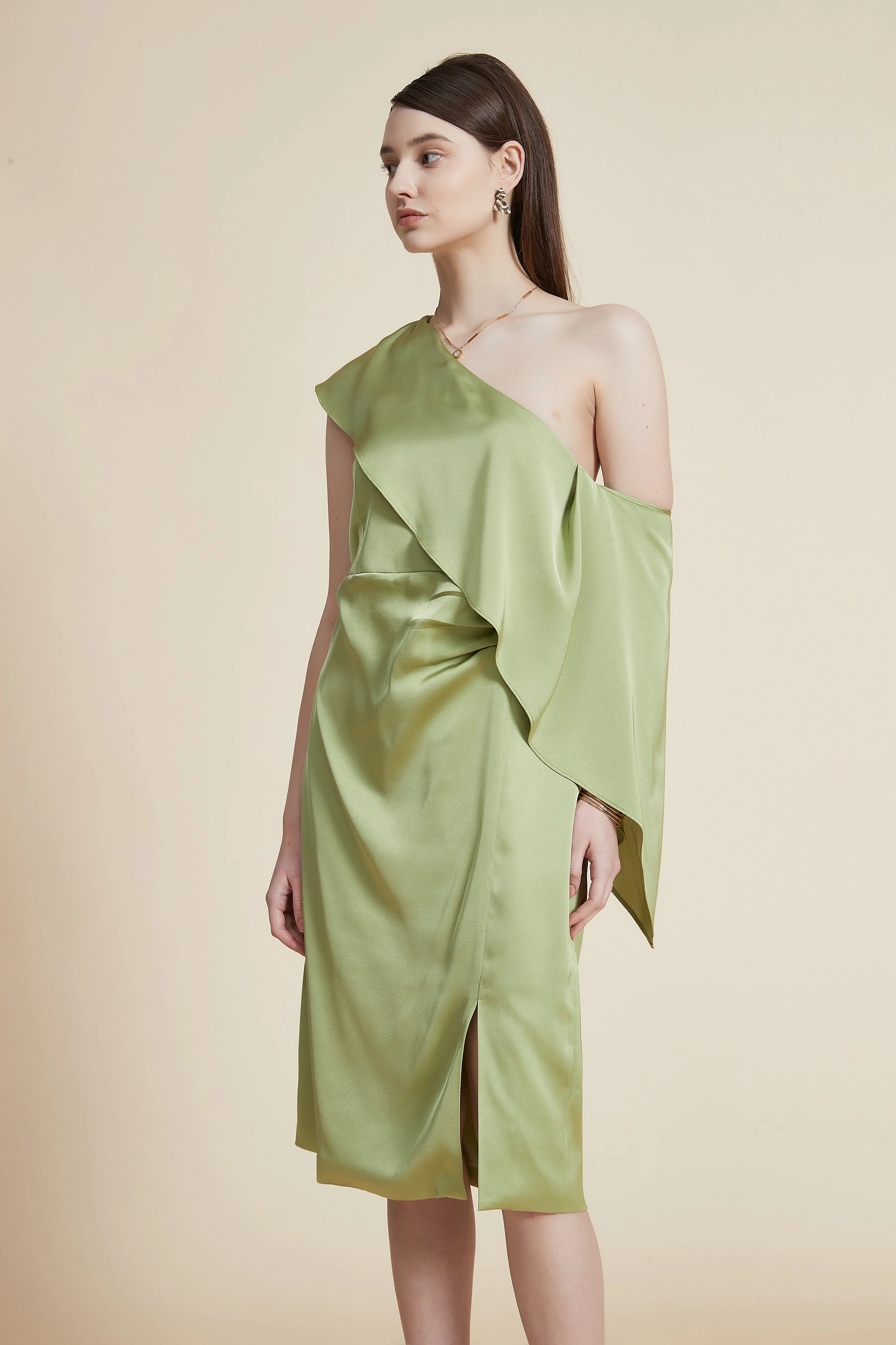 Plain Off-Shoulder Midi Dress - Image 5