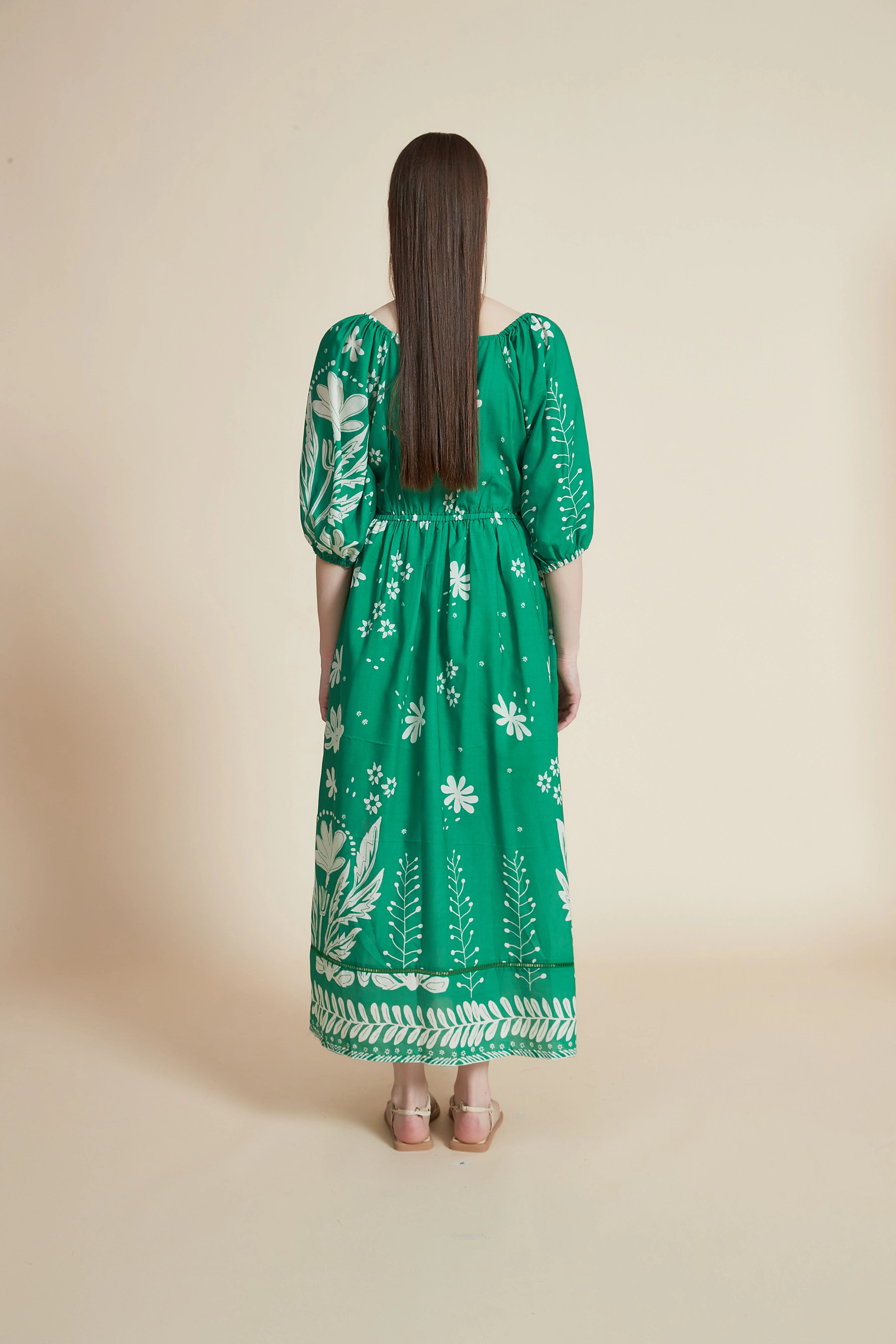 Printed Midi Dress with Half Sleeves and Boat Neck - Image 3