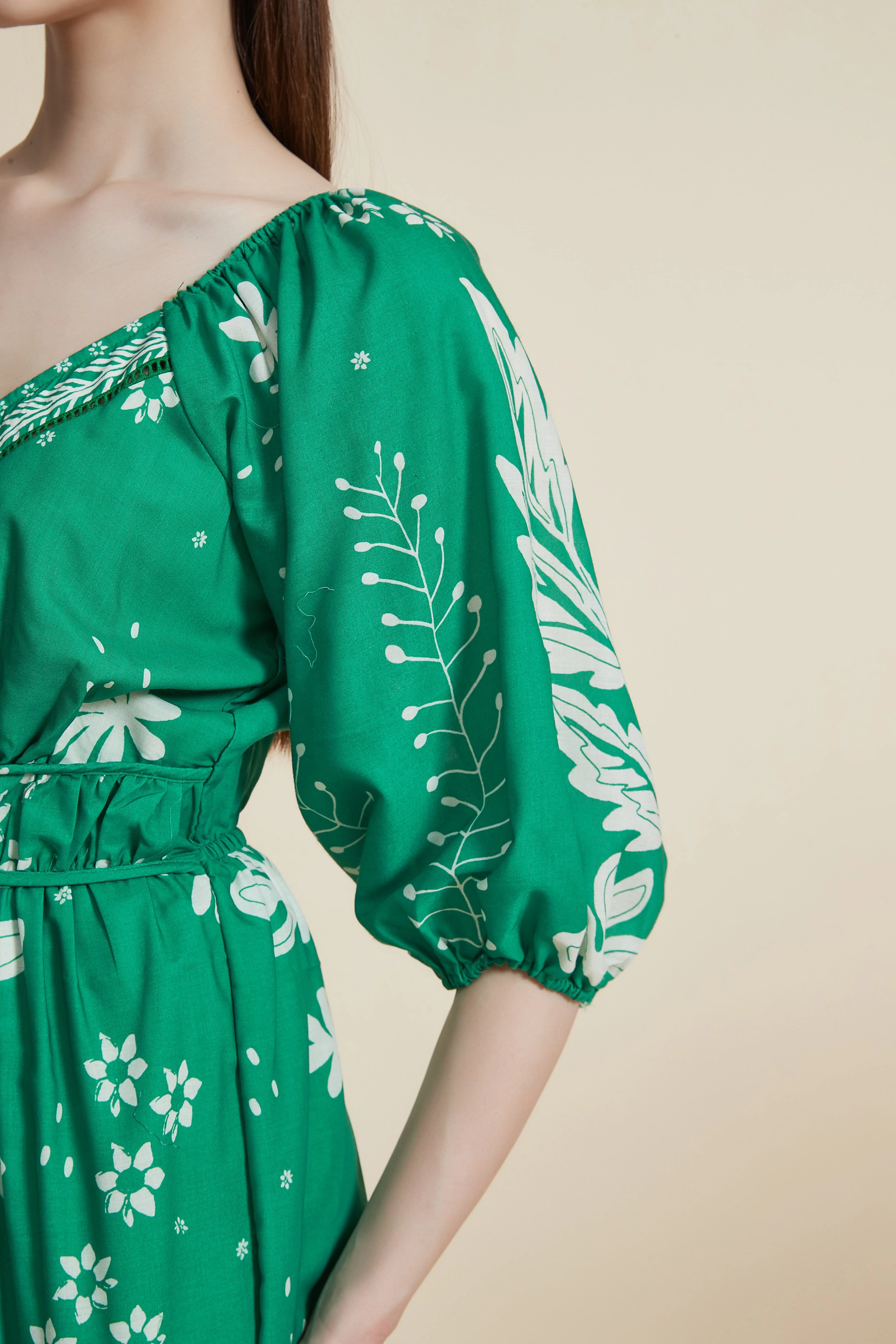 Printed Midi Dress with Half Sleeves and Boat Neck - Image 4
