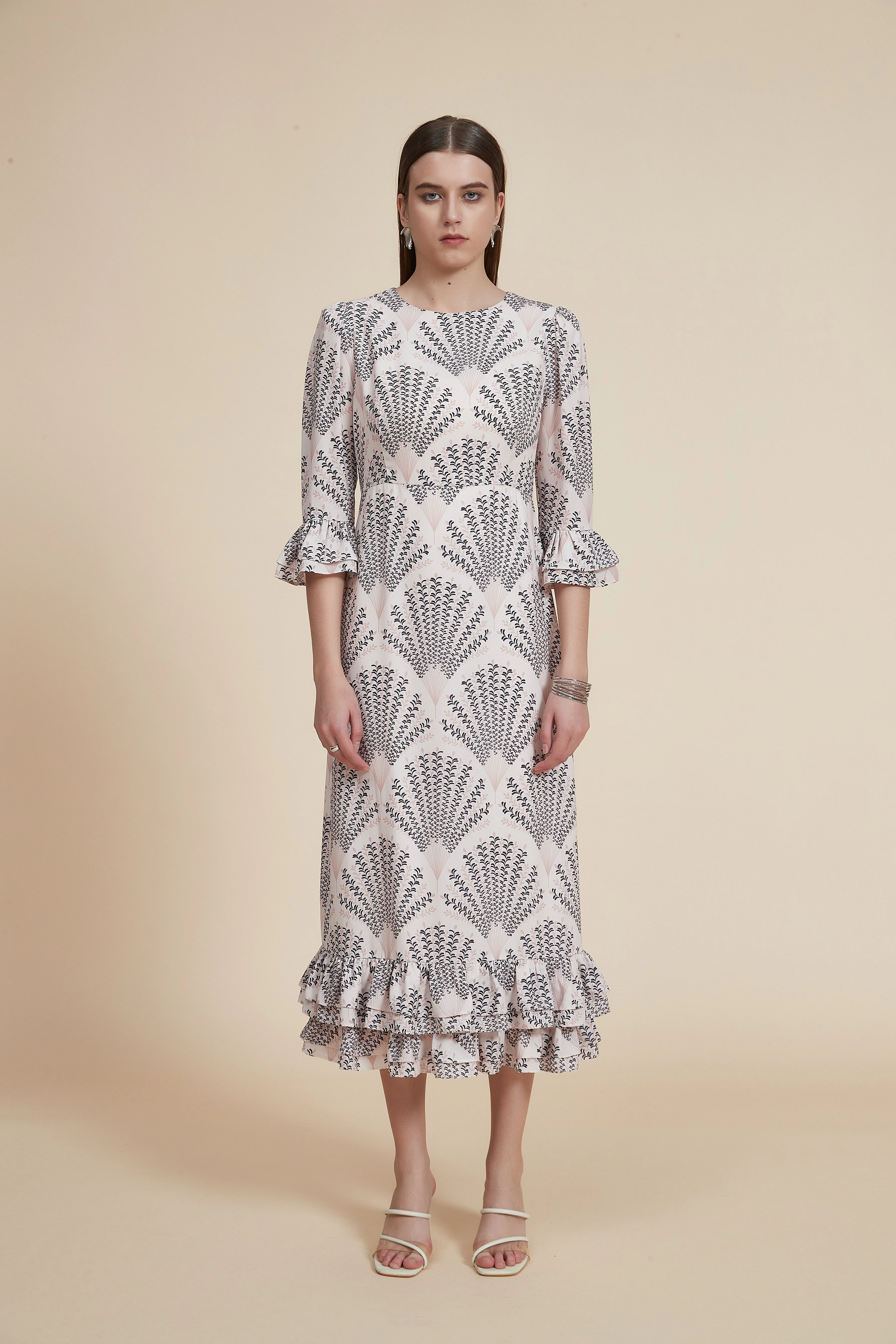 Midi Dress with 3/4 Sleeves and Round Neck - Image 2