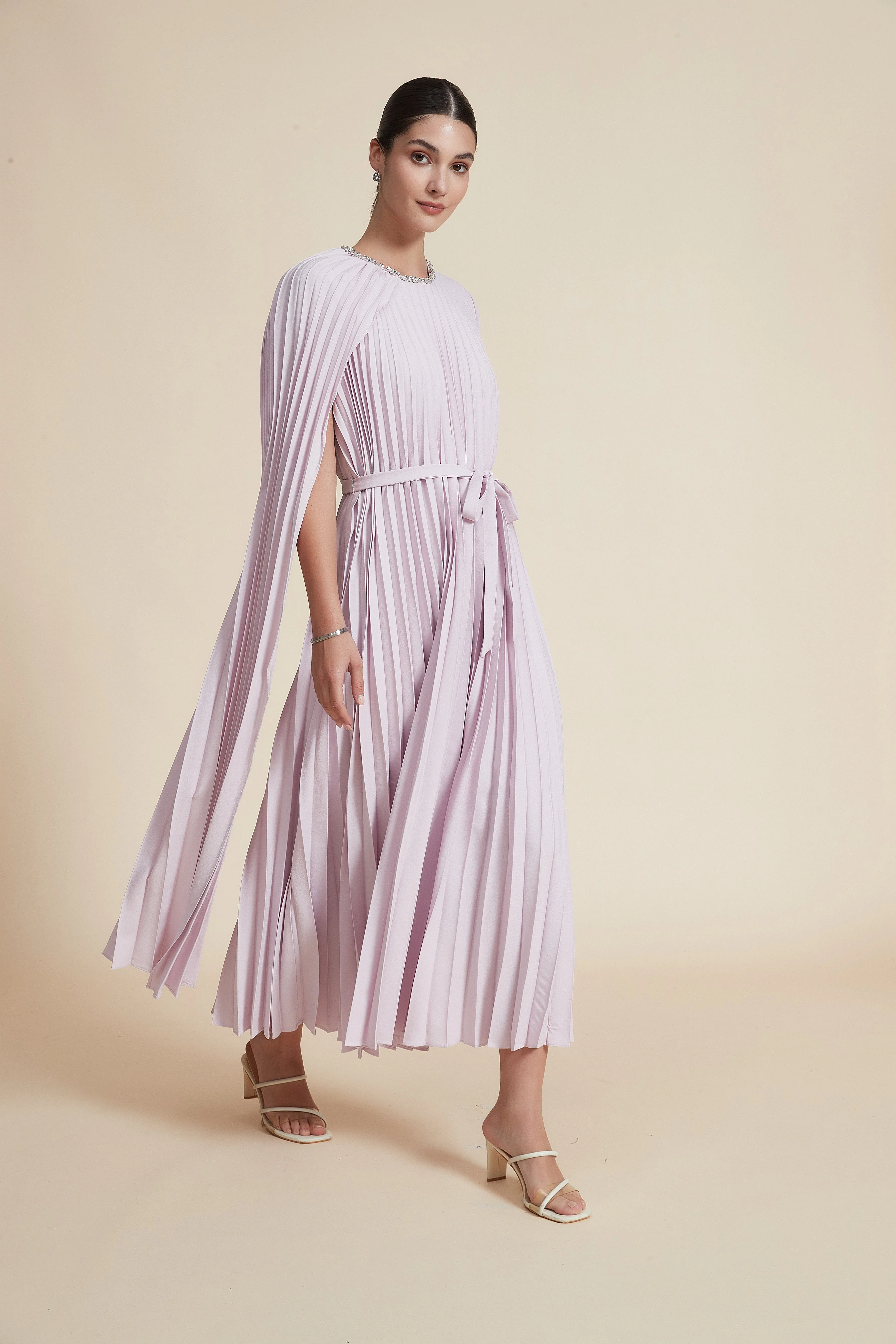 Midi Dress with One Sleeve and Round Neck - Image 2