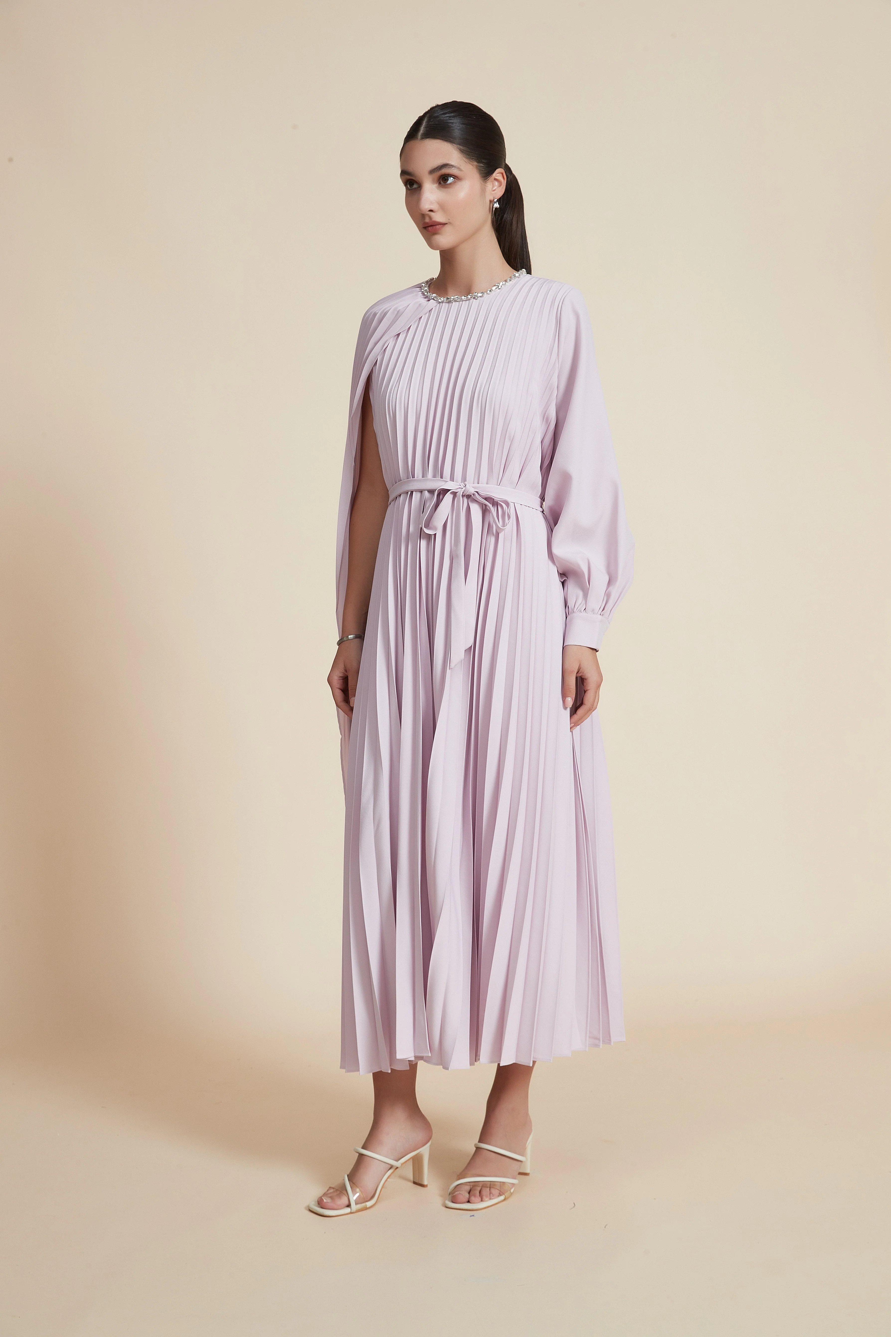 Midi Dress with One Sleeve and Round Neck - Image 3