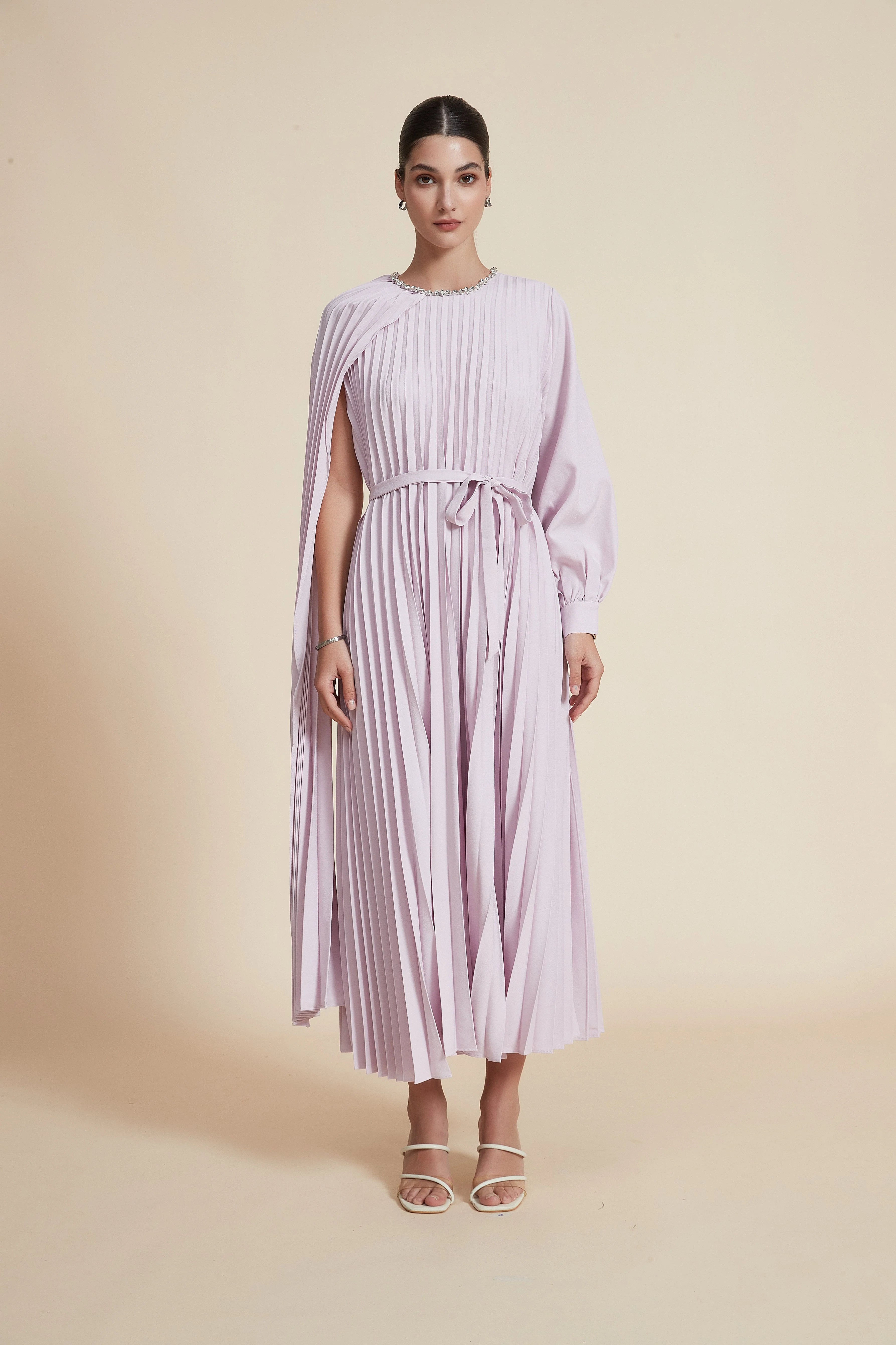 Midi Dress with One Sleeve and Round Neck - Image 4