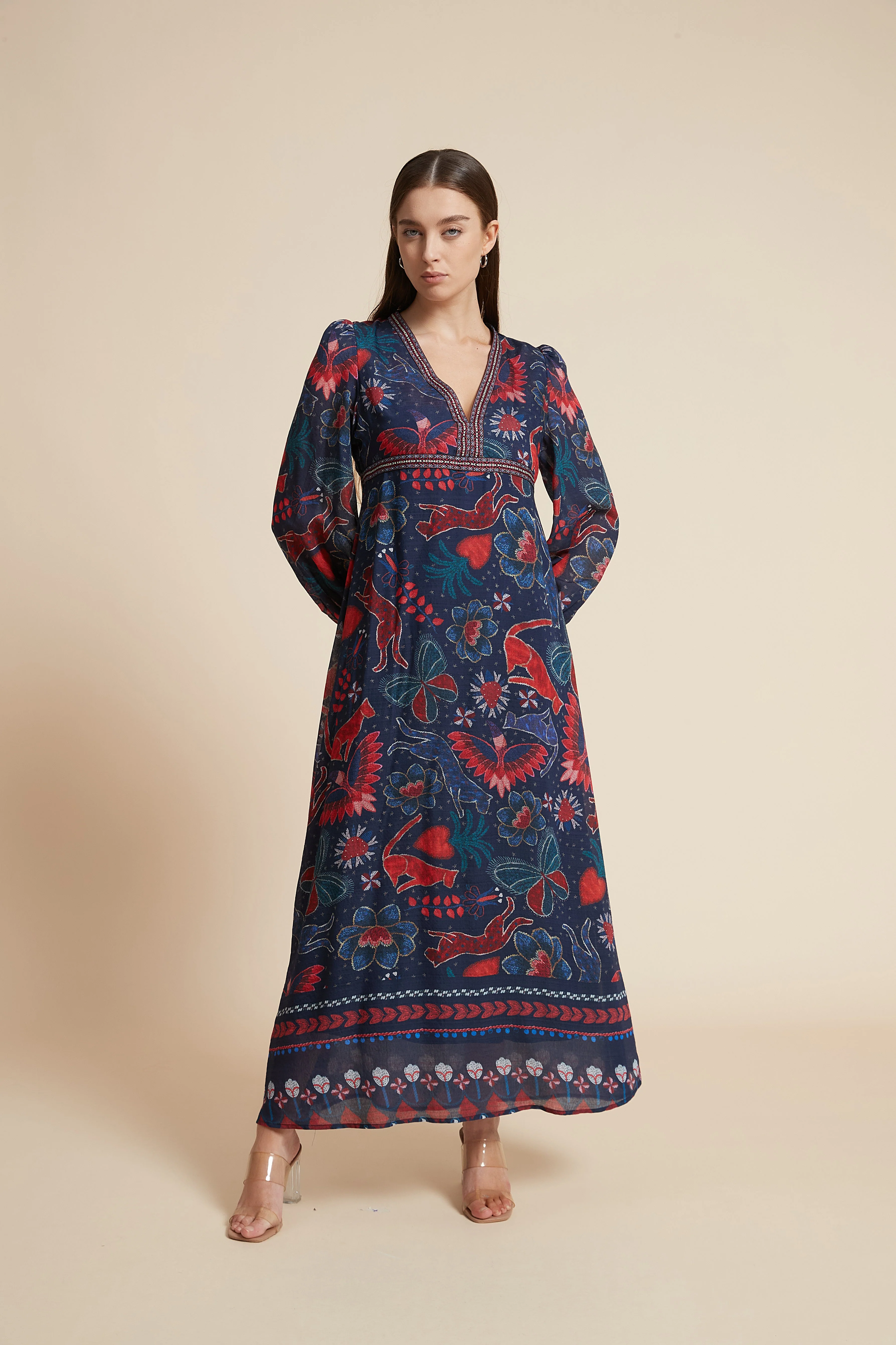 Long Printed Dress with Long Sleeves
