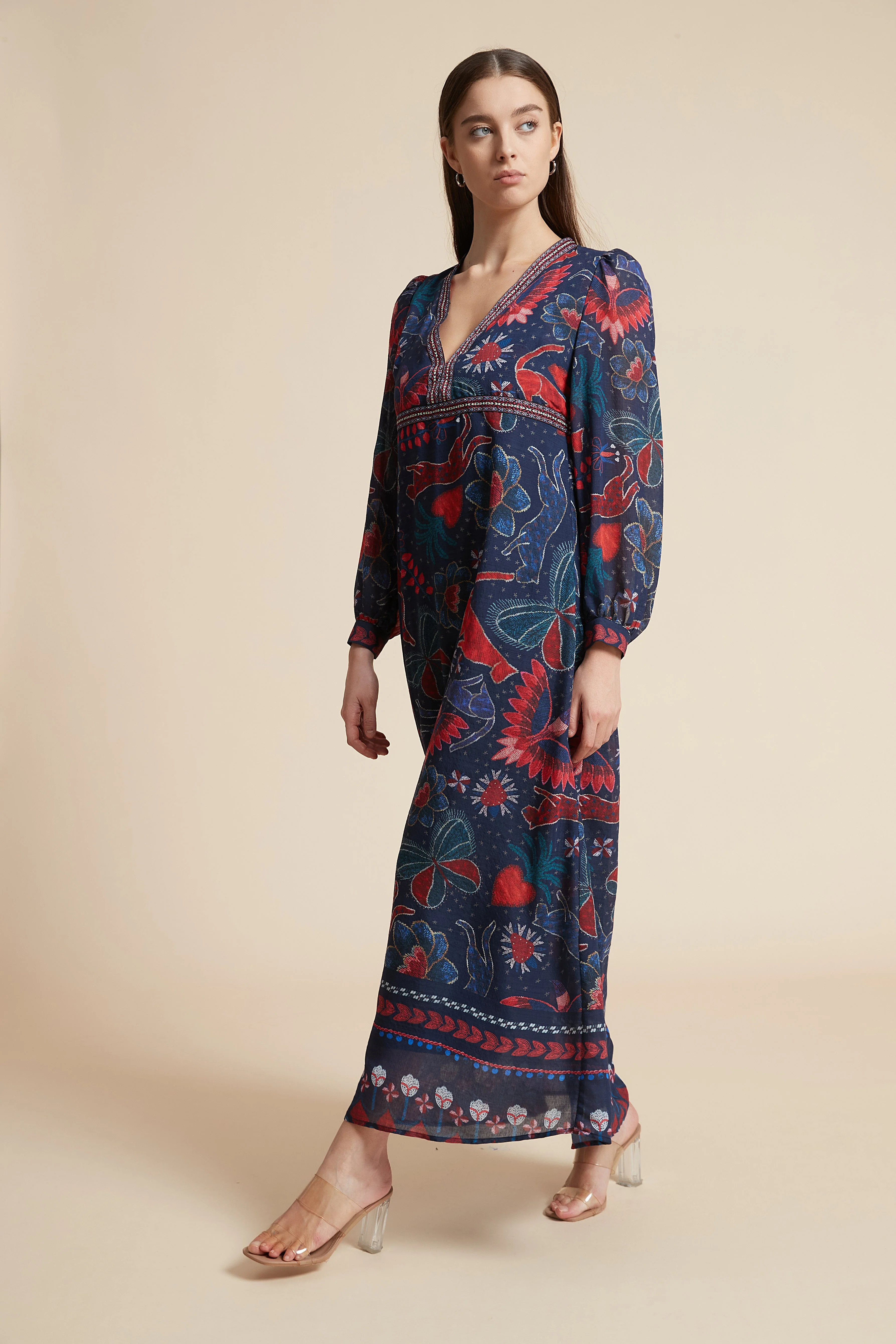 Long Printed Dress with Long Sleeves - Image 2